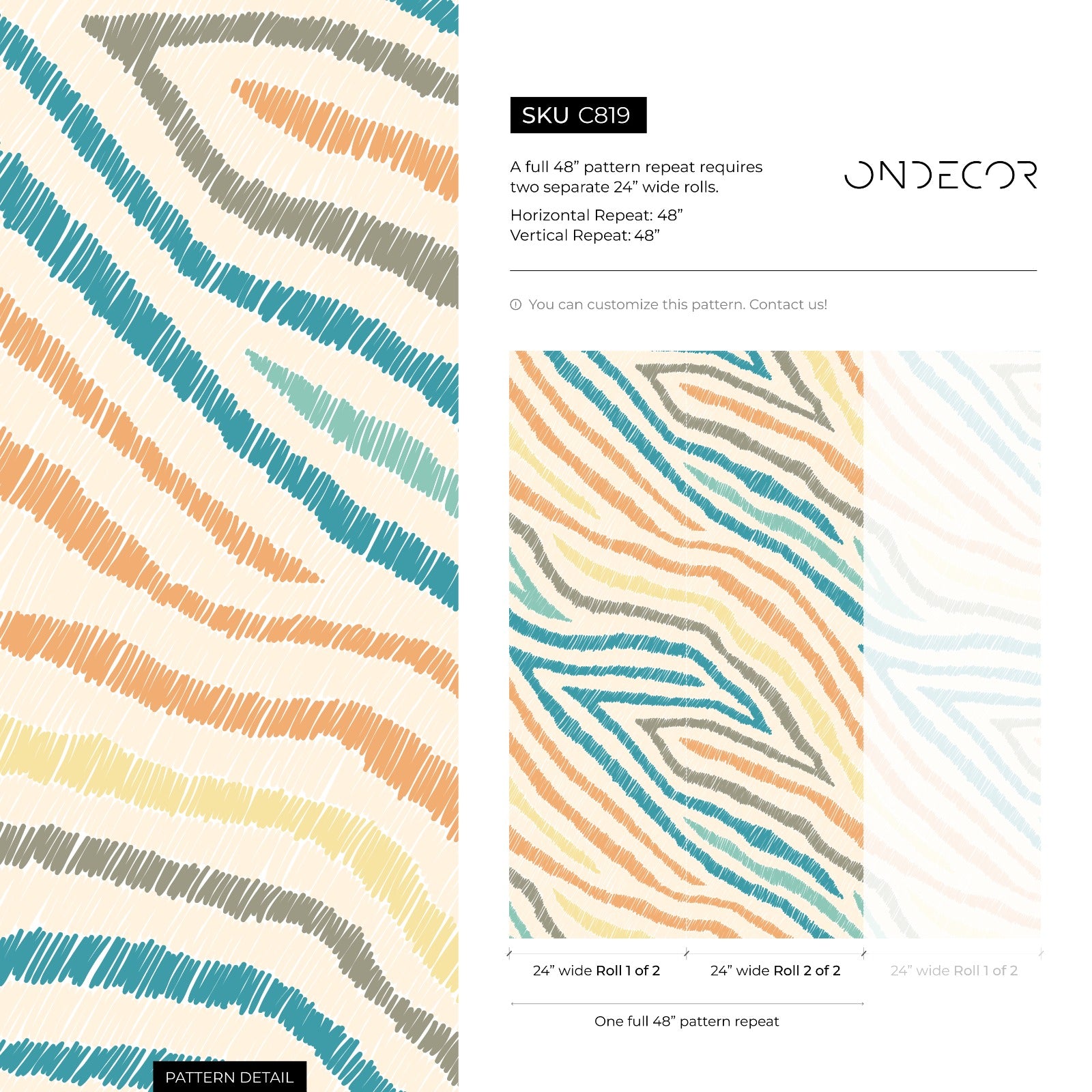 Abstract Wallpaper With Scribbled Wavy Lines In Blue, Orange, And Yellow - C819