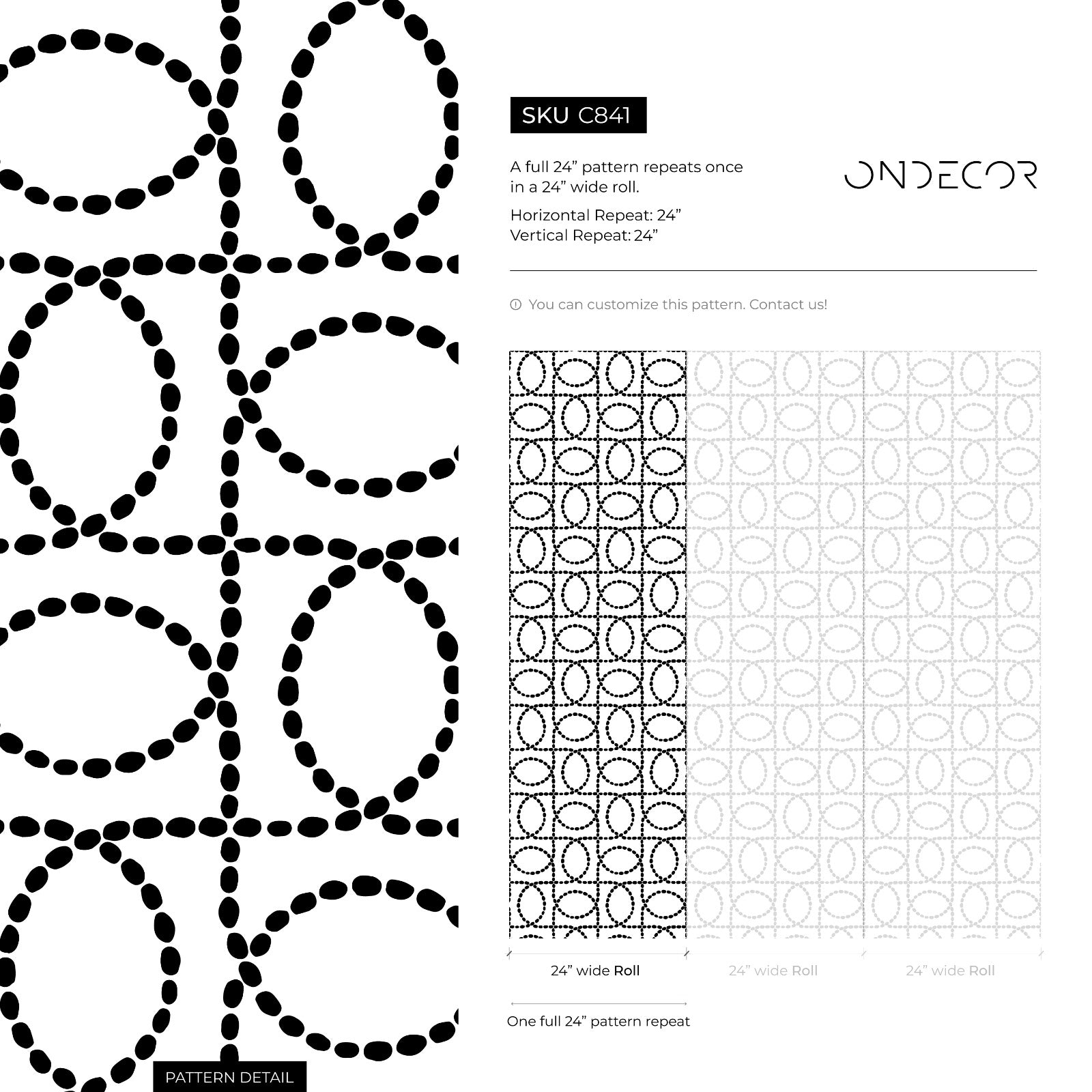 Geometric Wallpaper With An Interlocking Dotted Oval Motif In Black And White - C841