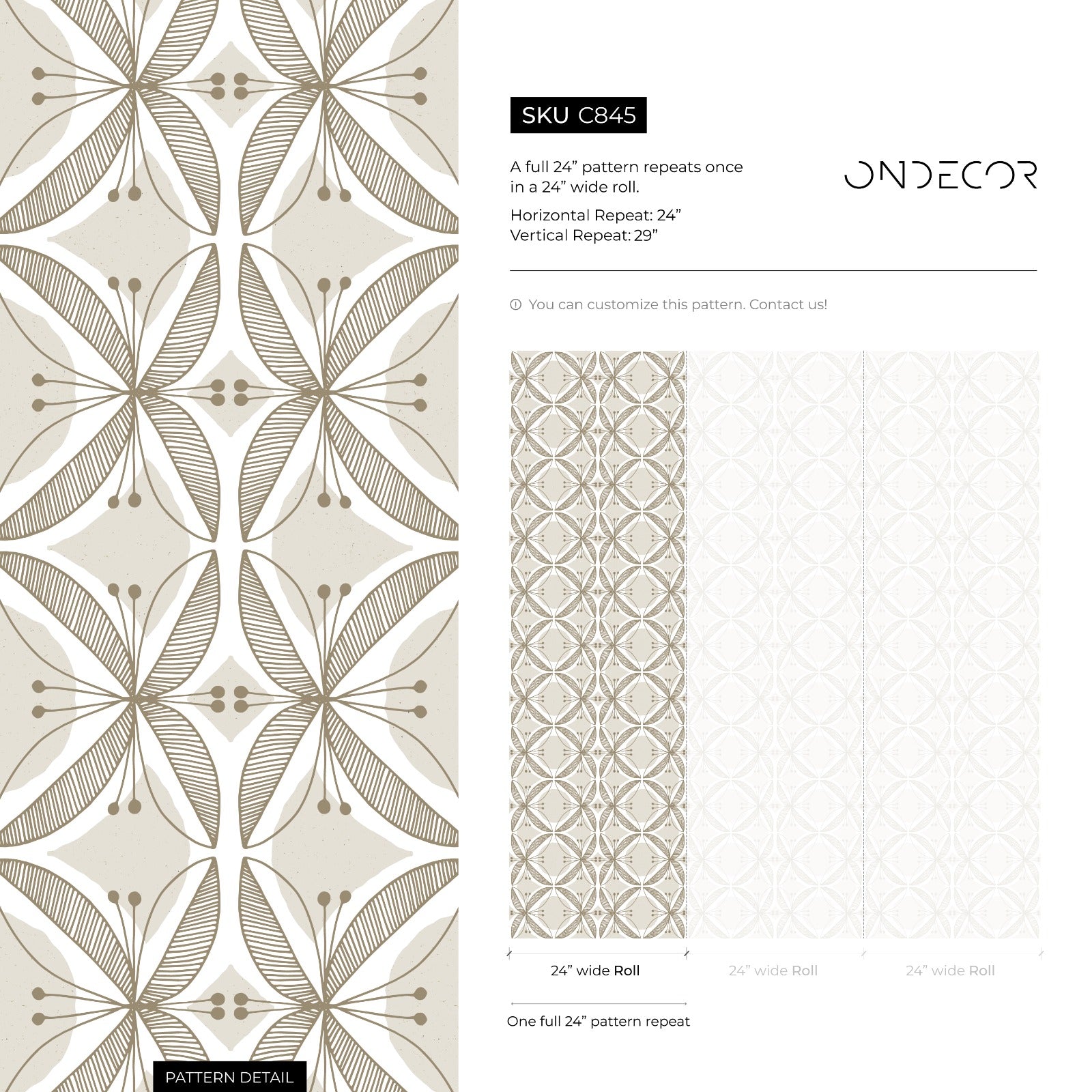 Geometric Wallpaper With A Stylized Floral Motif In Beige, Brown, And White - C845