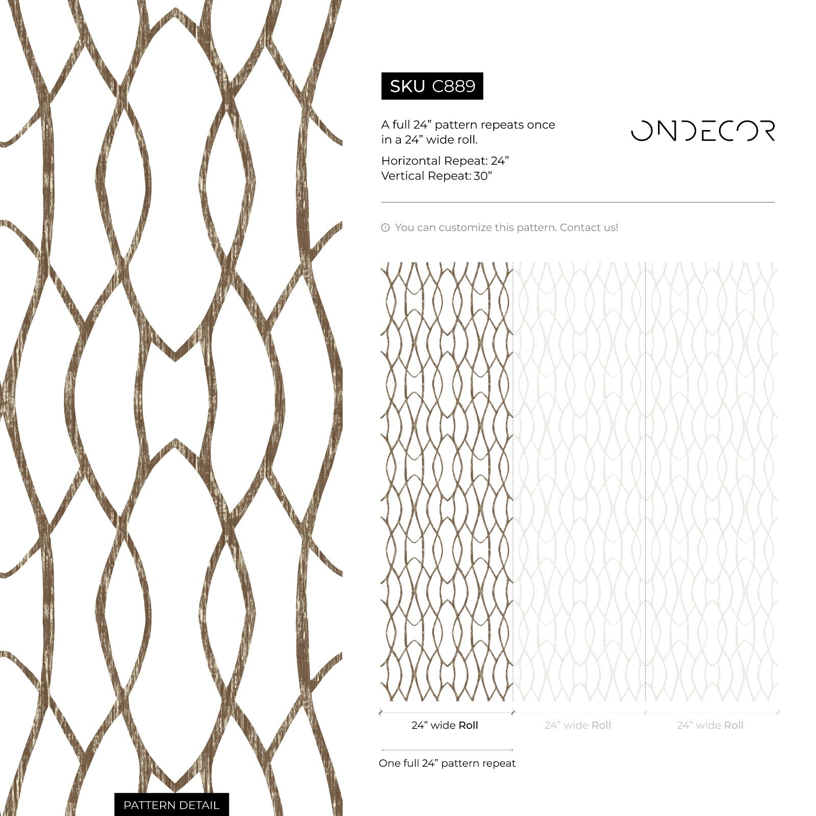 Geometric Wallpaper With Interlocking Wavy Lines In Brown And White - C889