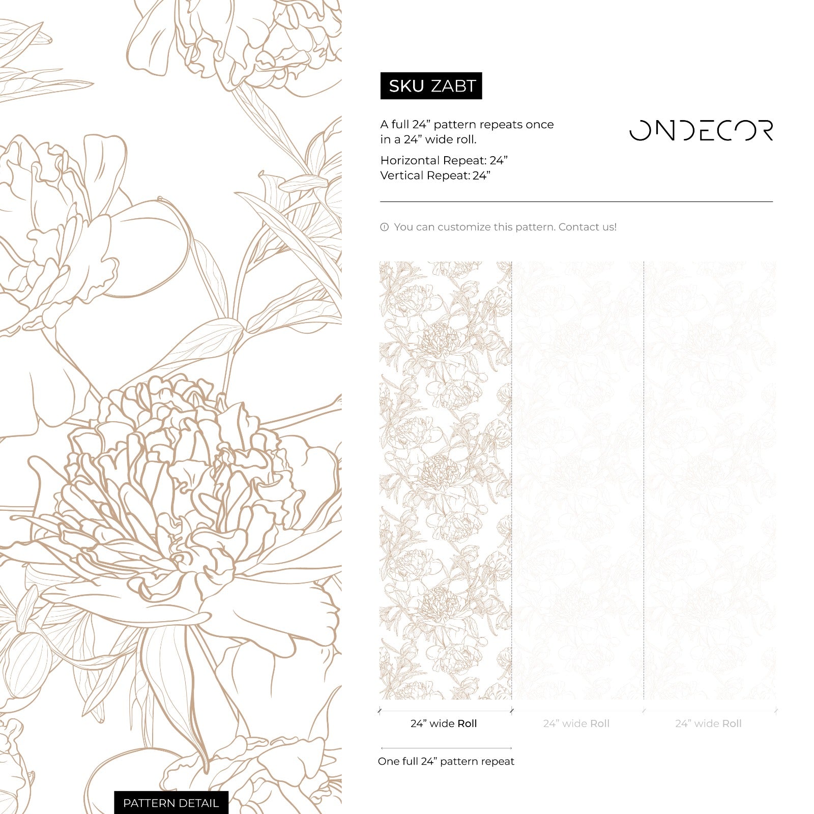 Floral Wallpaper Featuring Minimalist Peony Outlines In Beige - Zabt