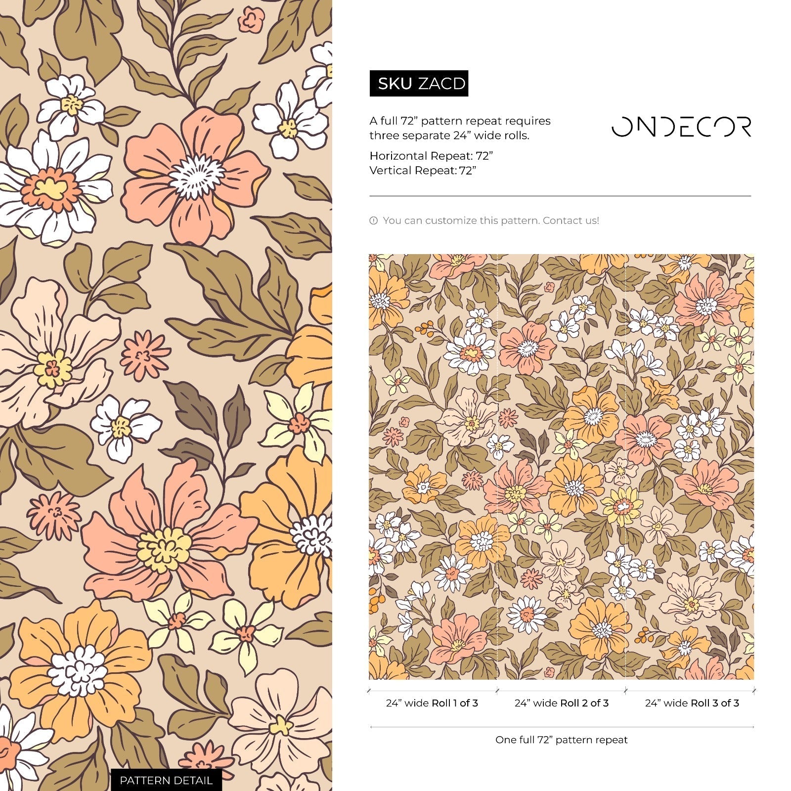 Vintage Floral Wallpaper With A Retro Meadow Design In Yellow, Pink, And Green - Zacd