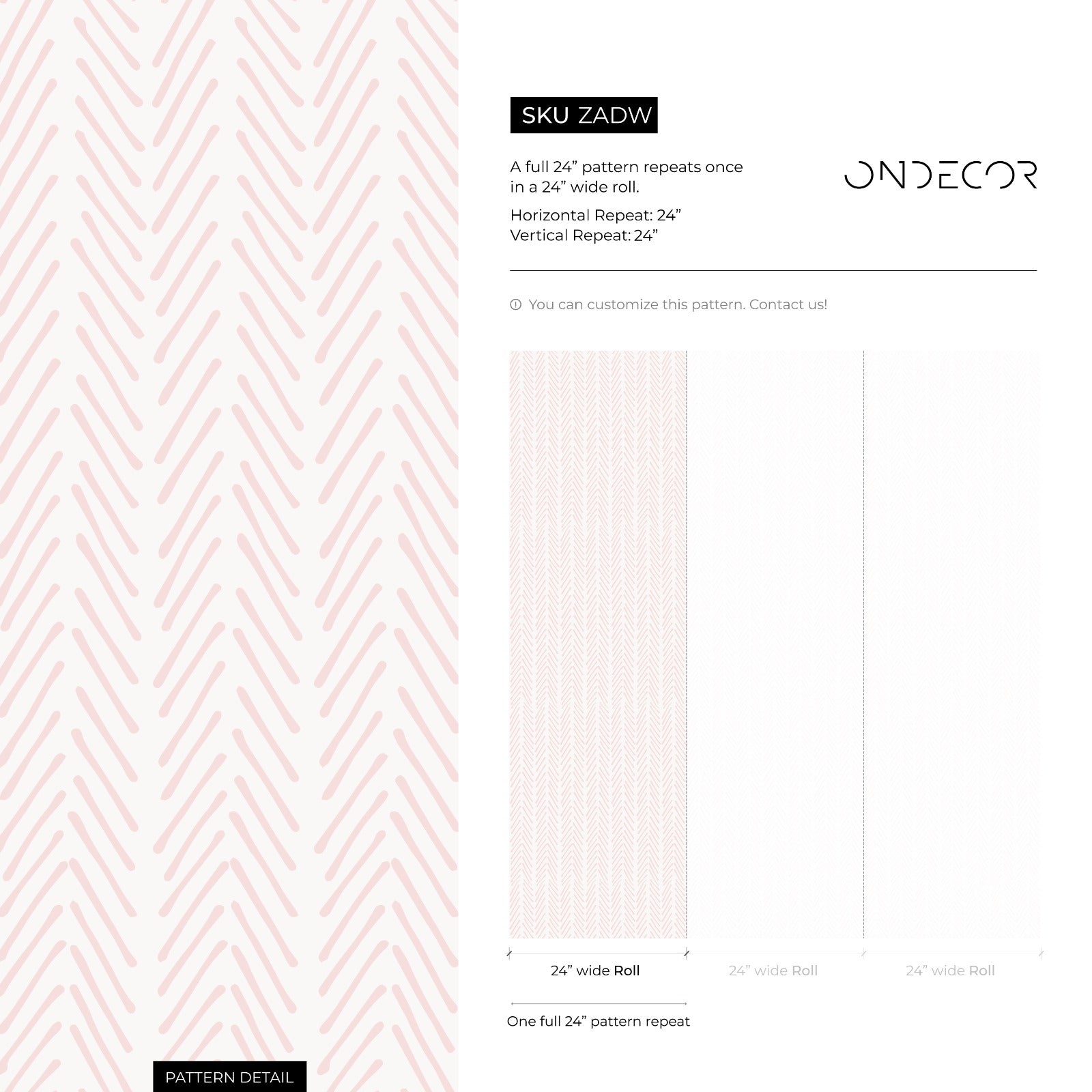 Boho Wallpaper With A Hand-drawn Herringbone In Pink - Zadw