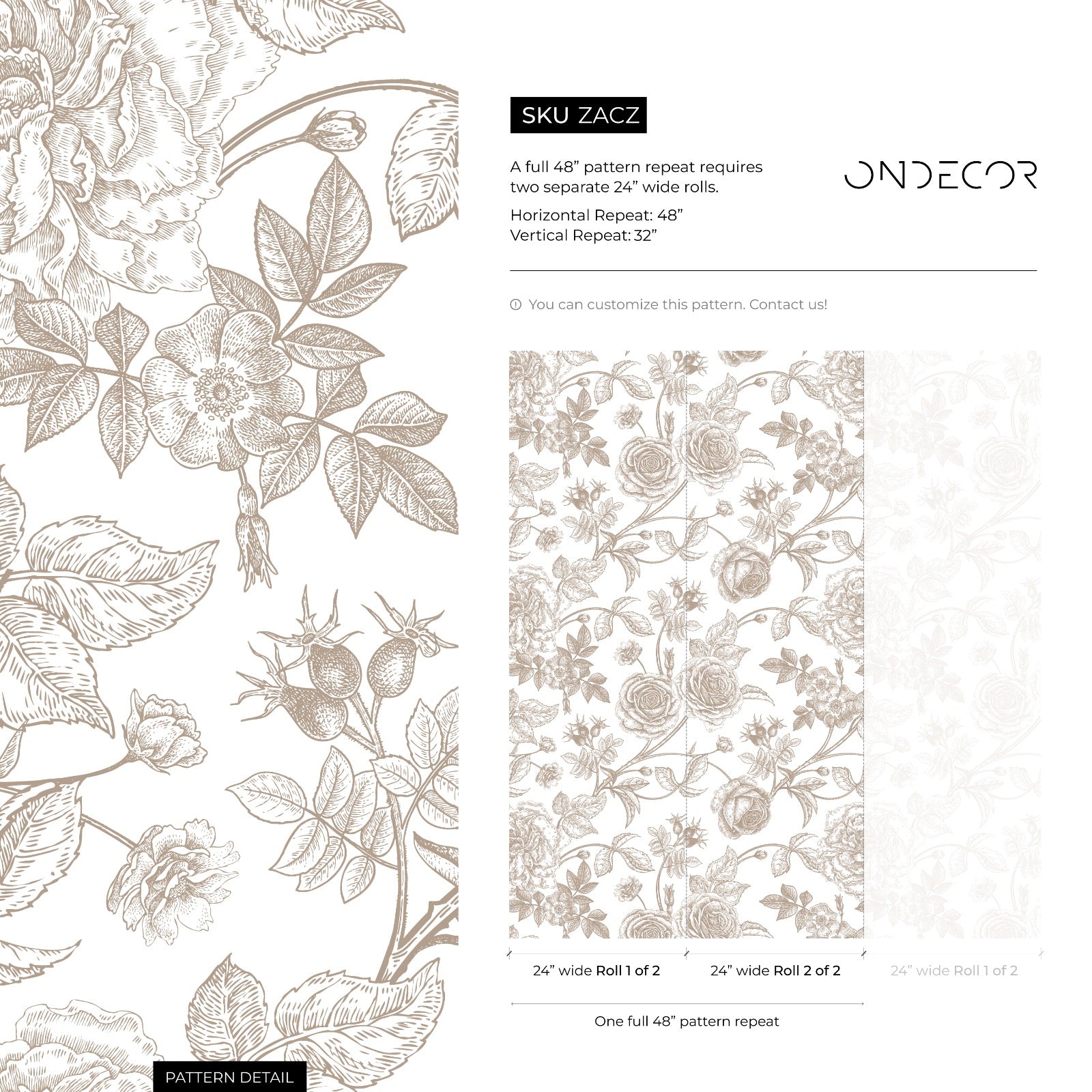 Floral Wallpaper With Vintage Roses And Peonies In Taupe Brown - Zacz