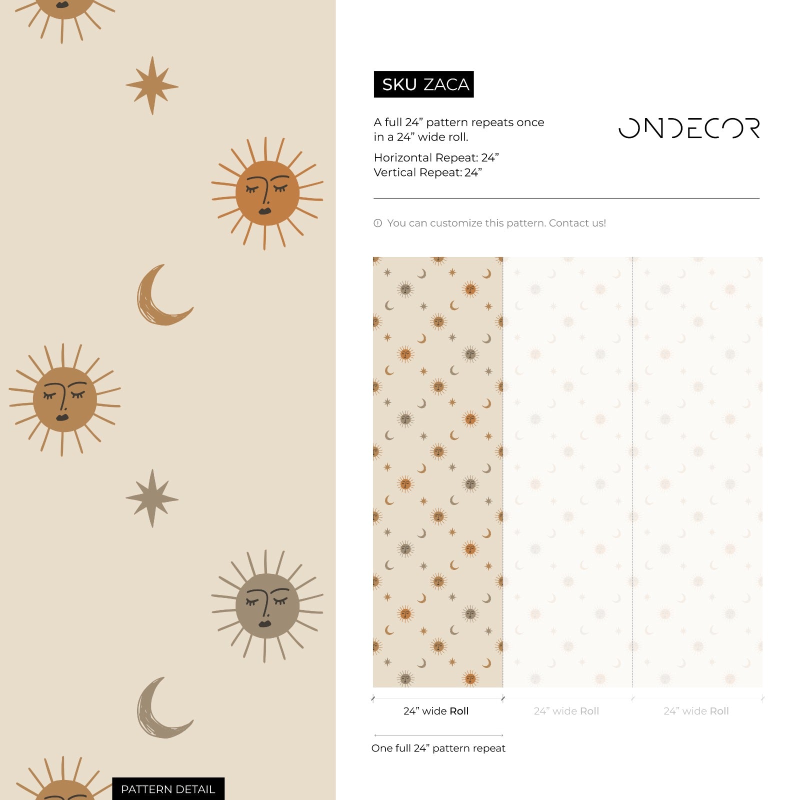 Celestial Wallpaper With Sun, Moon, And Stars In Orange, Brown, And Gray - Zaca