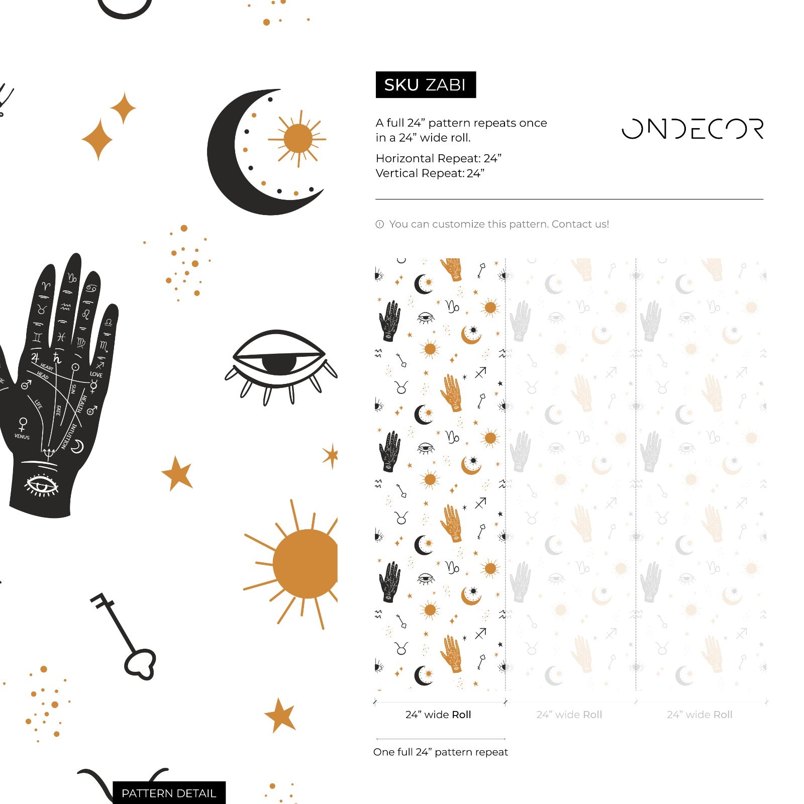Celestial Wallpaper With Mystical Hands And Stars In Black And Gold - Zabi