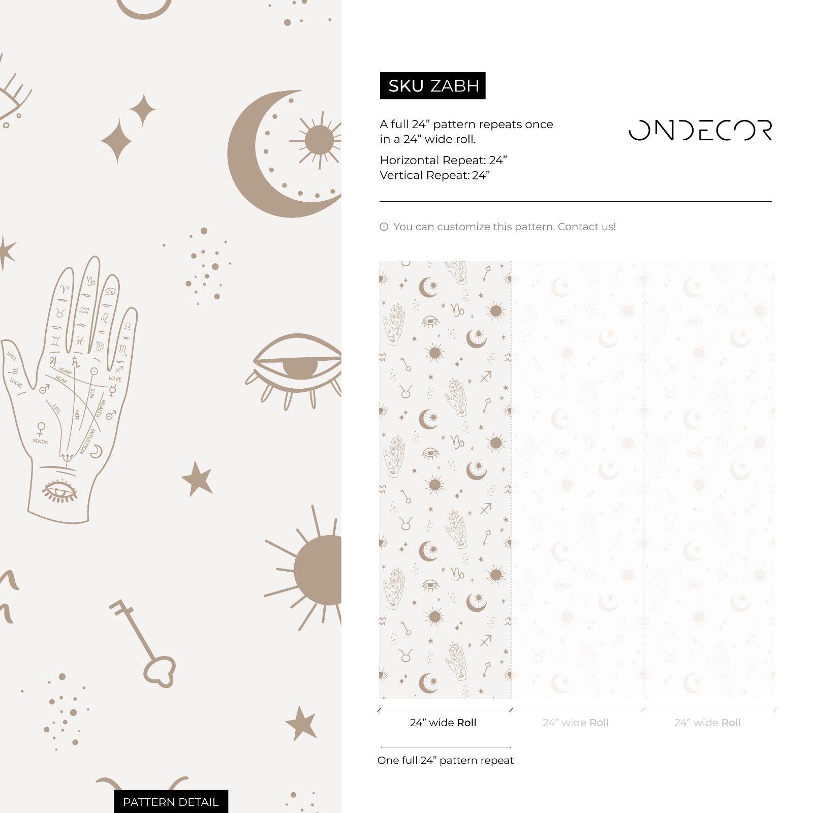 Astrological Wallpaper With Sun, Moon, And Hand Motifs In Beige - Zabh