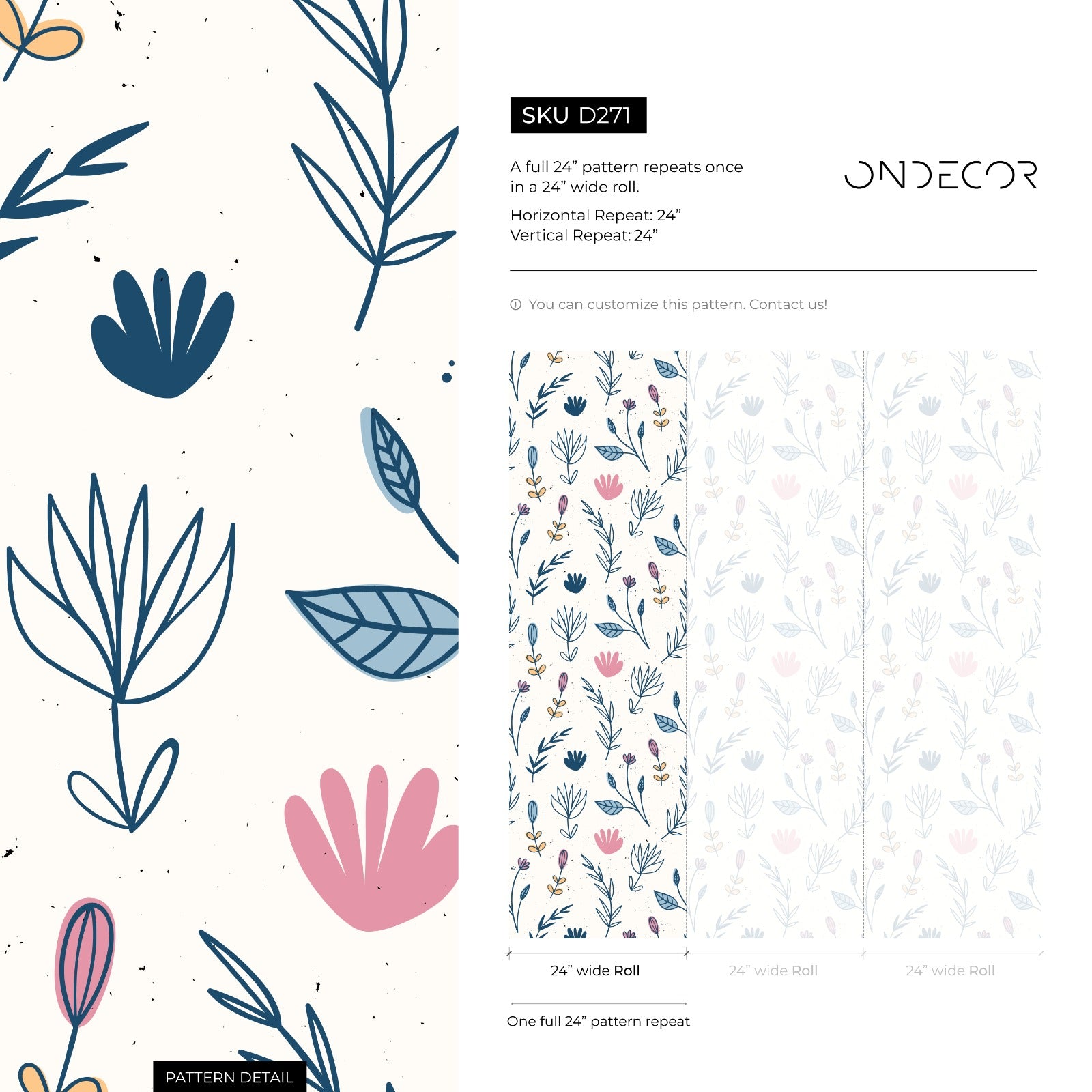 Floral Wallpaper With A Whimsical Wildflower Print In Blue, Pink, And Yellow - D271