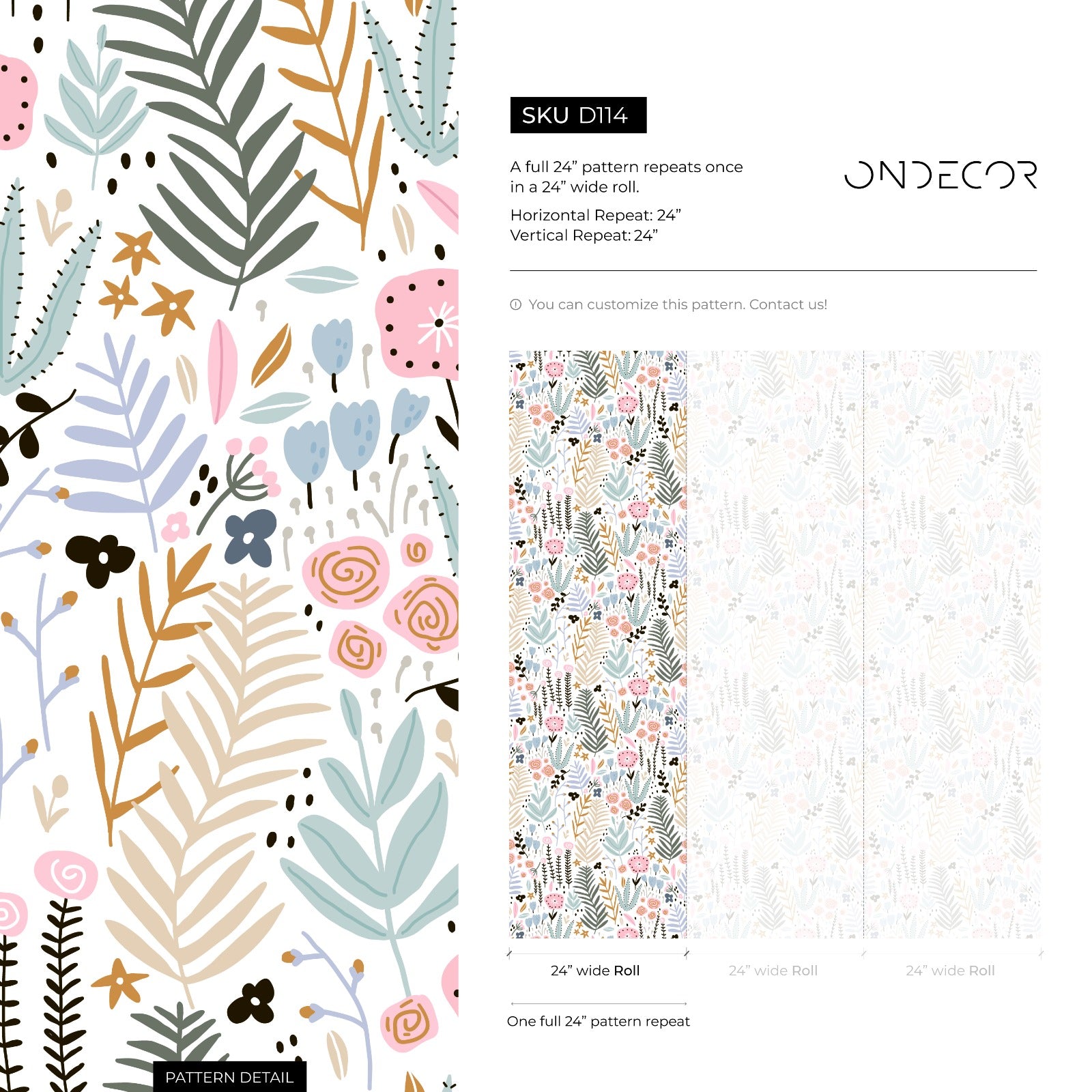 Botanical Wallpaper With A Scandinavian Floral Motif In Pink, Blue, And Green - D114