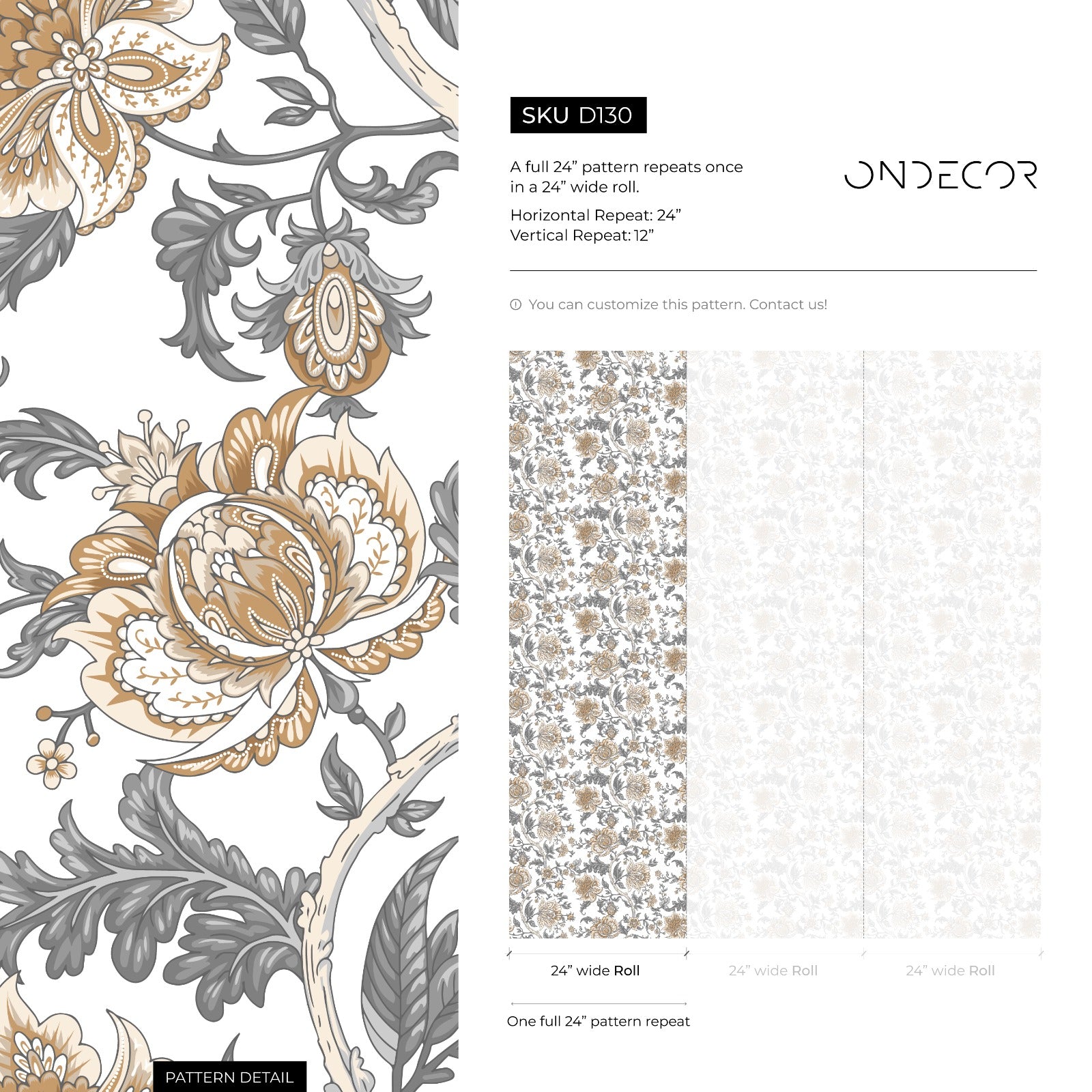 Floral Wallpaper Featuring Intricate Floral Vines In Tan And Grey - D130