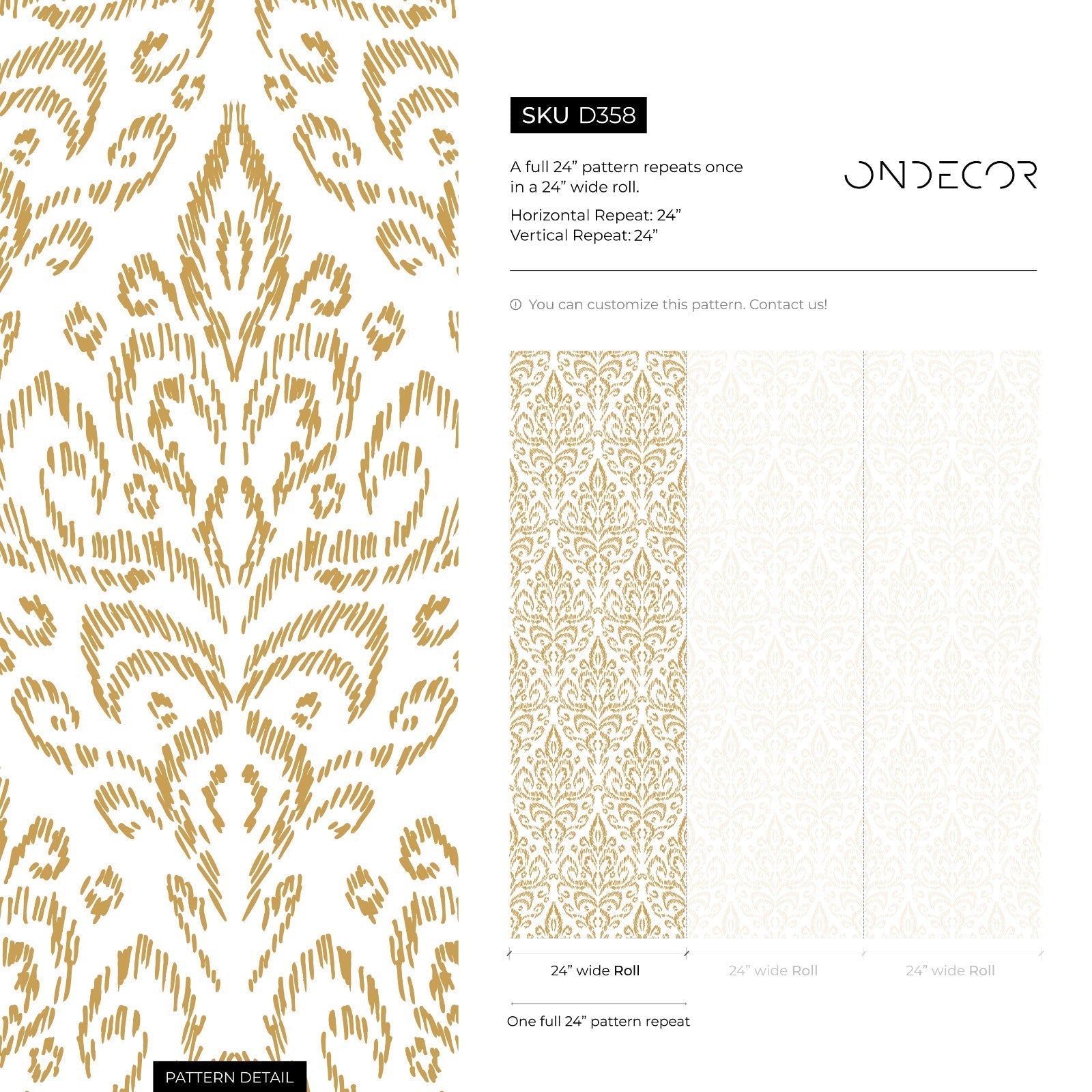 Ikat Wallpaper With A Bohemian Damask Motif In Yellow - D358