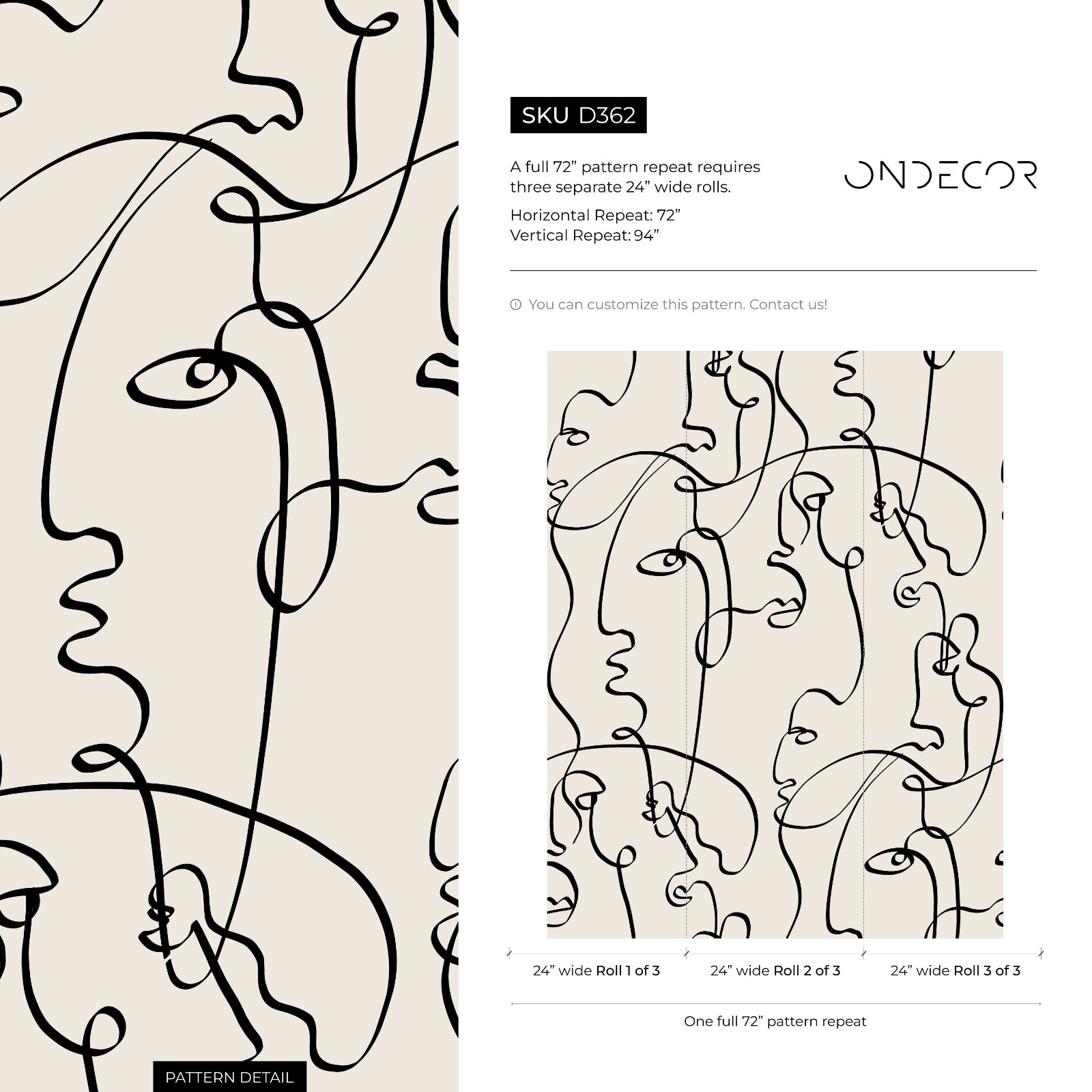 Art Line Wallpaper With An Abstract Face Motif In Black And Beige - D362