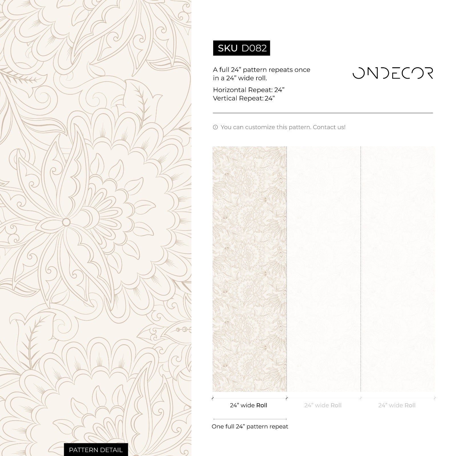 Victorian Wallpaper With Intricate Floral Line Art In Beige And Cream - D082