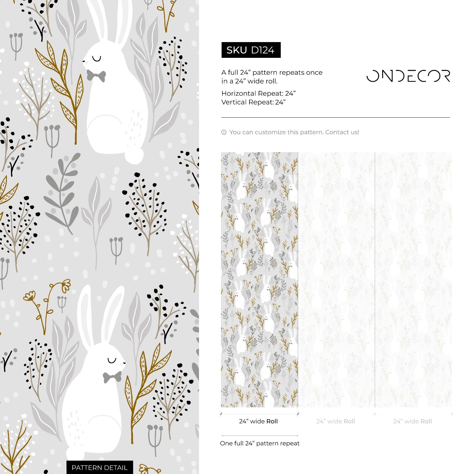 Nursery Wallpaper With A Whimsical Bunny Motif In Gray, Gold, And Black - D124