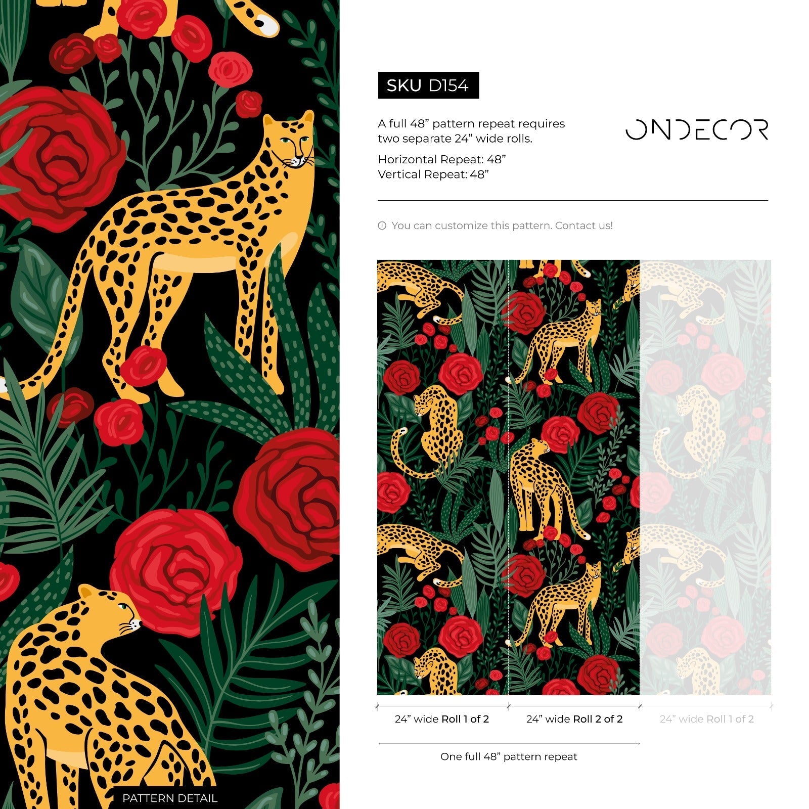 Botanical Wallpaper With Tigers And Red Roses In Green And Yellow - D154