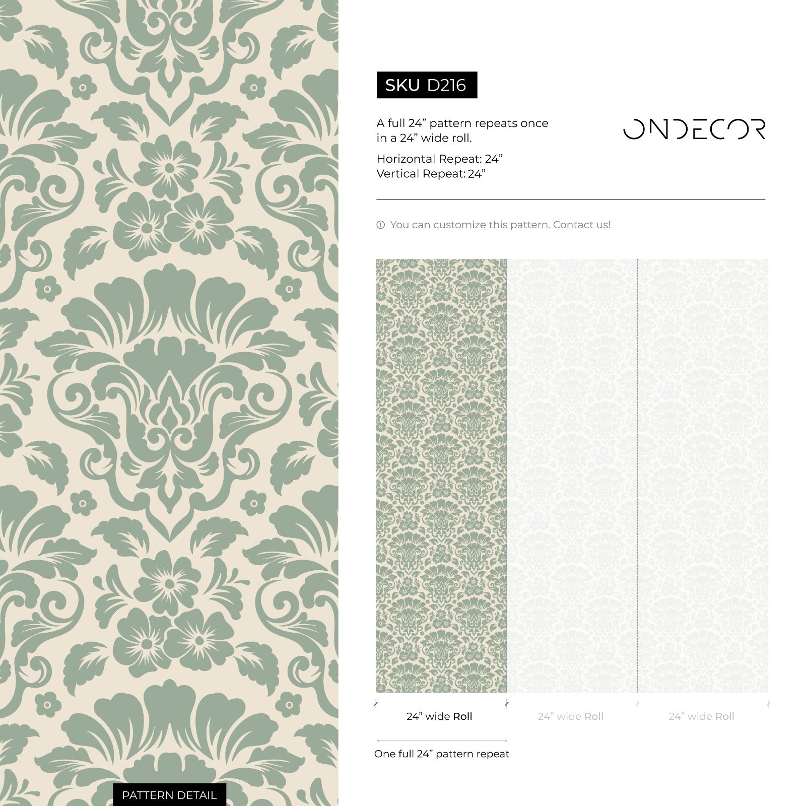 Damask Wallpaper With An Elegant Floral Motif In Mint And Beige - D216