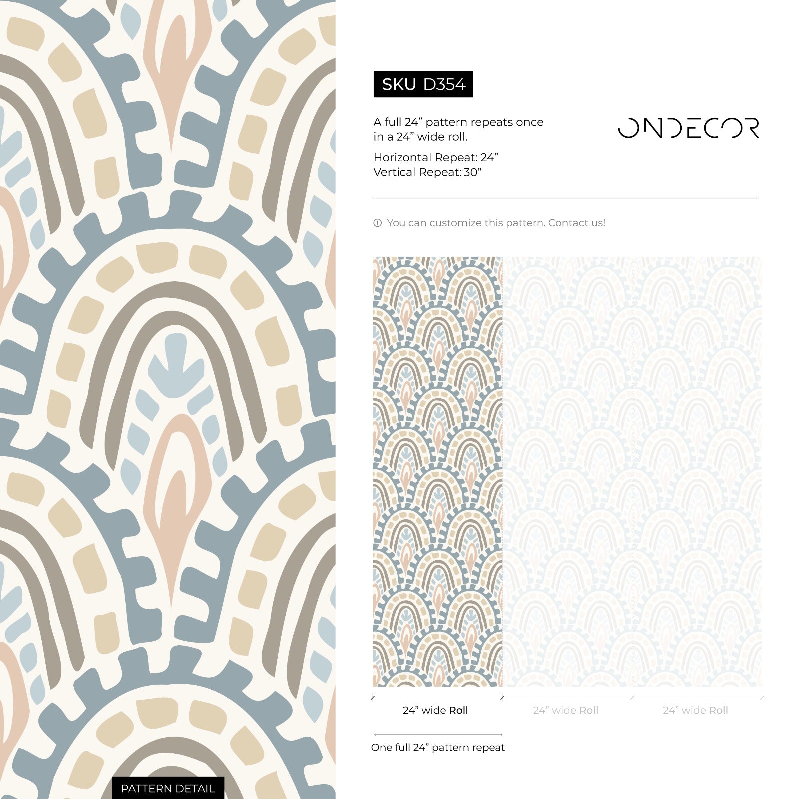 Abstract Wallpaper With A Bohemian Arch Motif In Blue, Pink, And Beige - D354