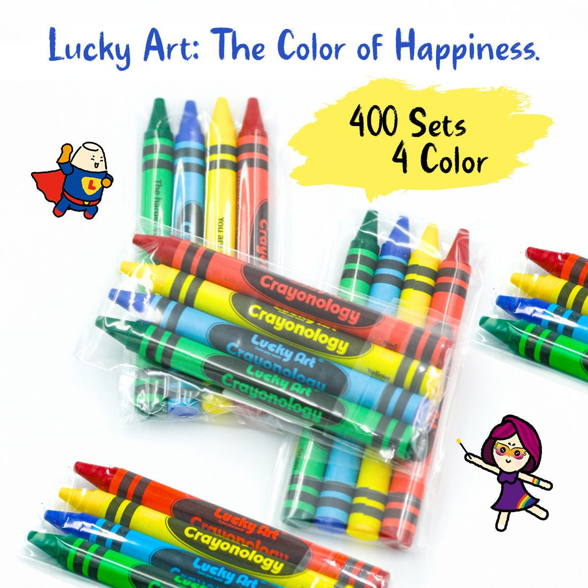 4-color Crayon Sets – 400 Packs (1,600 Crayons),  Bulk, Non-toxic