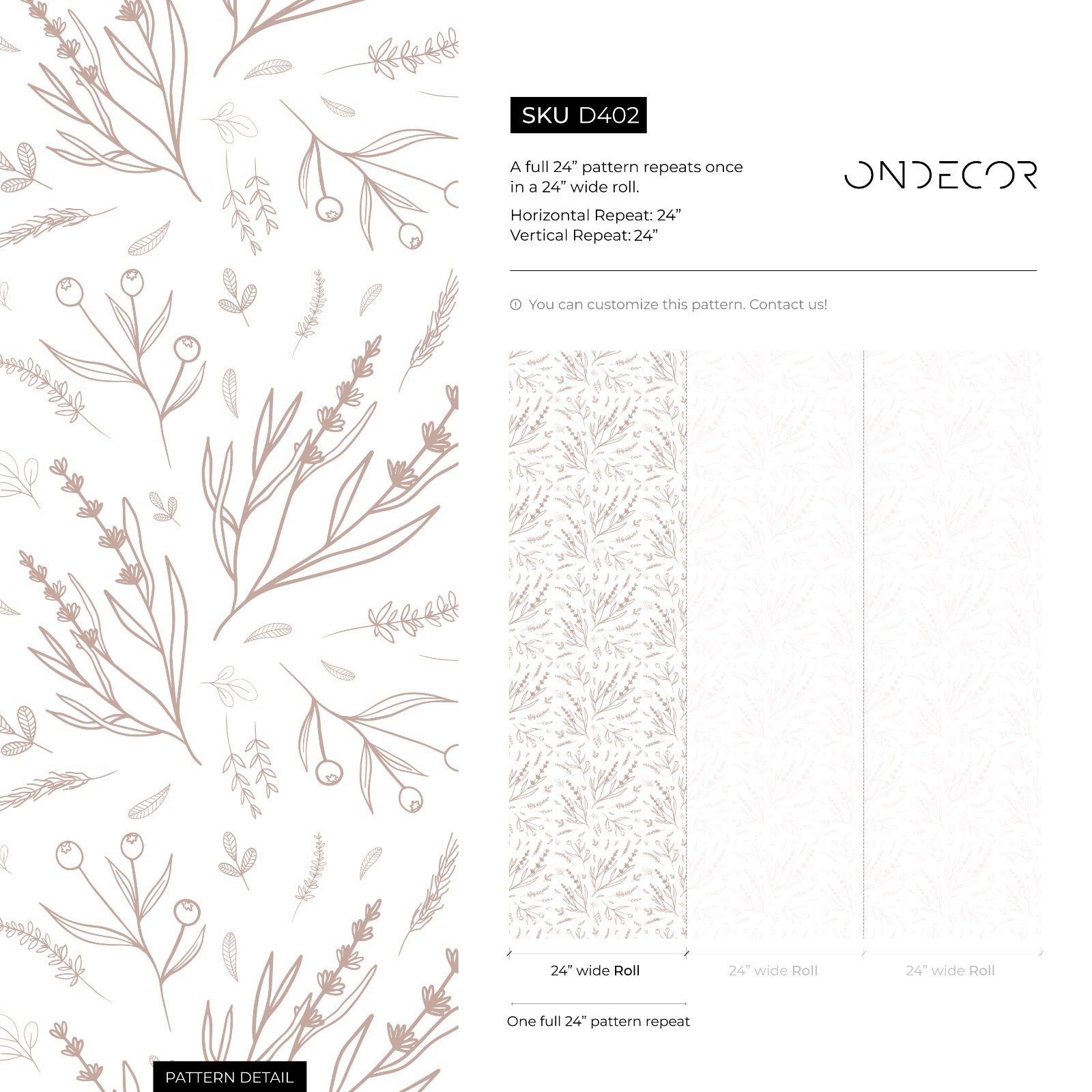 Botanical Wallpaper With Minimalist Wildflower Sketches In Taupe - D402