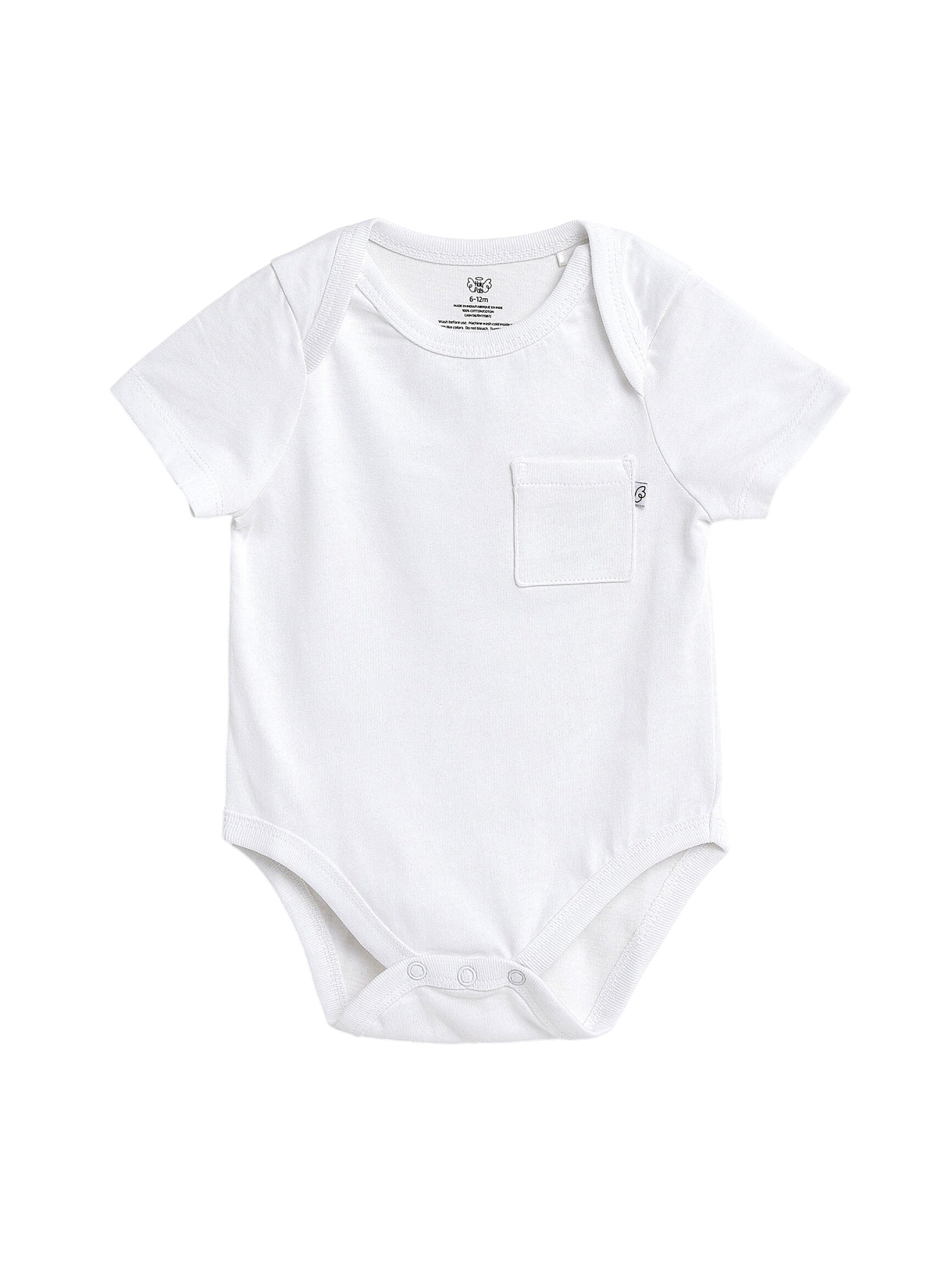 White Prayer Pocket Short Sleeve Bodysuit Cotton