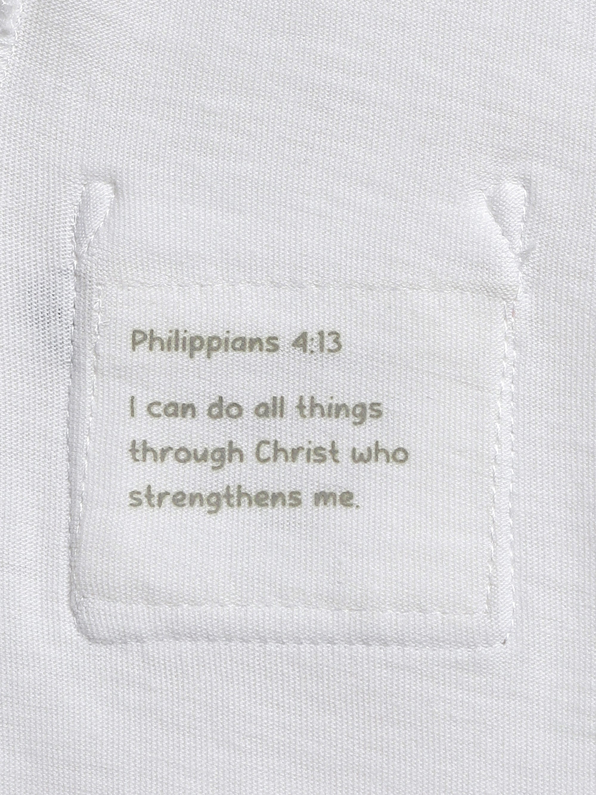 White Prayer Pocket Short Sleeve Bodysuit Cotton