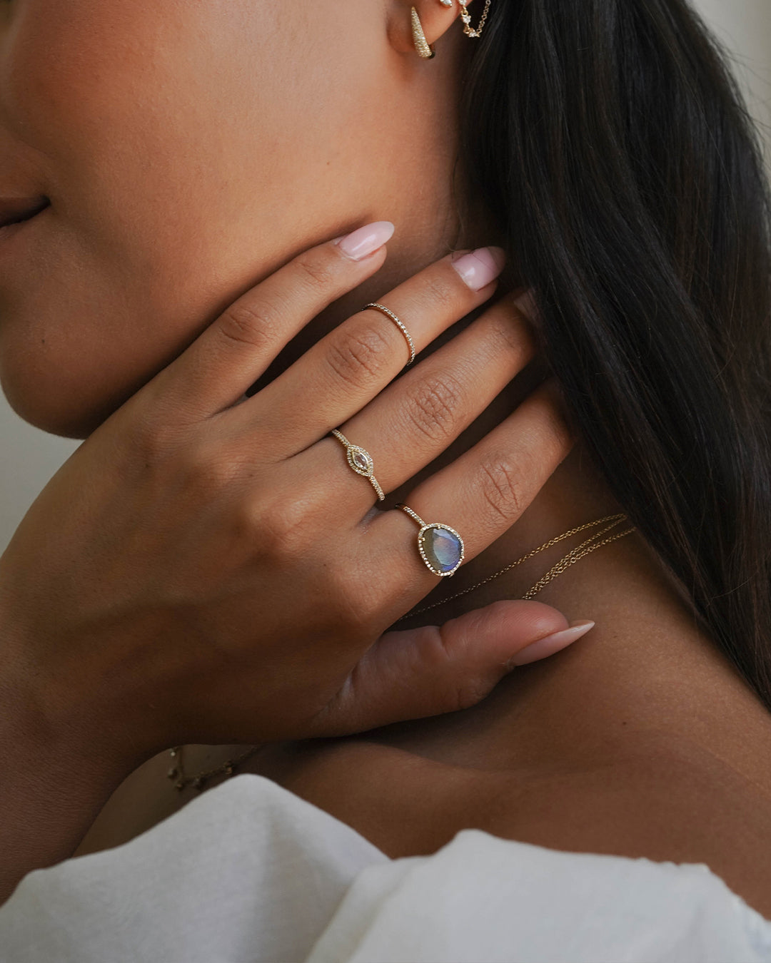 Diamond Labradorite Ring