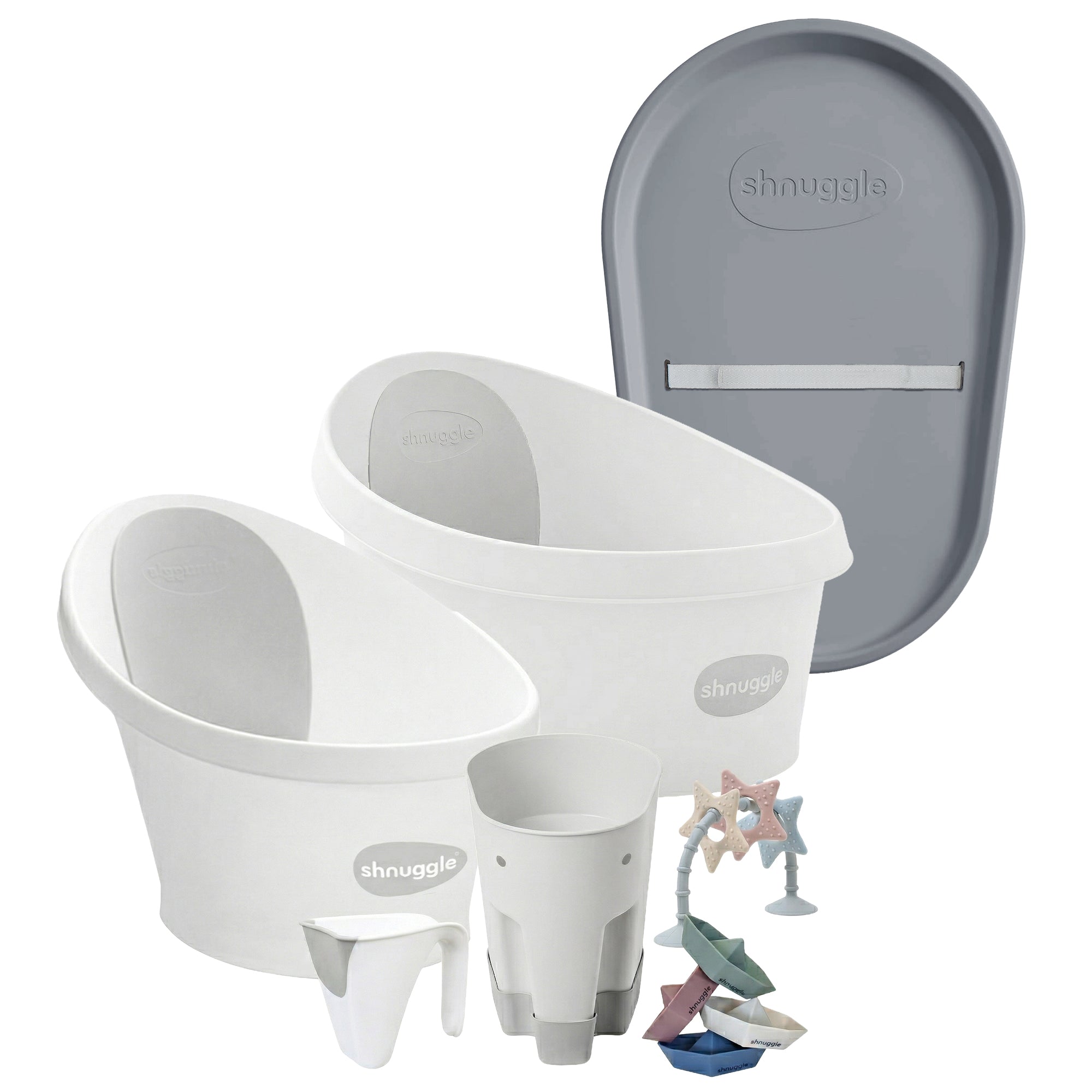 Shnuggle Growing Family Bath Time Bundle:  Baby & Toddler Bath + Changing Mat Bundle - 7-piece Set For Bath & Diaper Time
