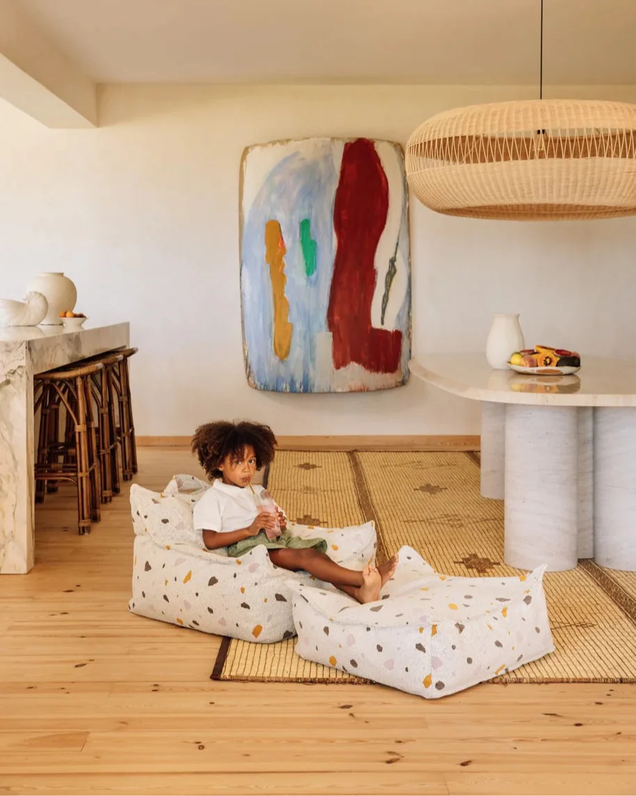 Terrazzo Marble Beanbag Chair And Ottoman Set