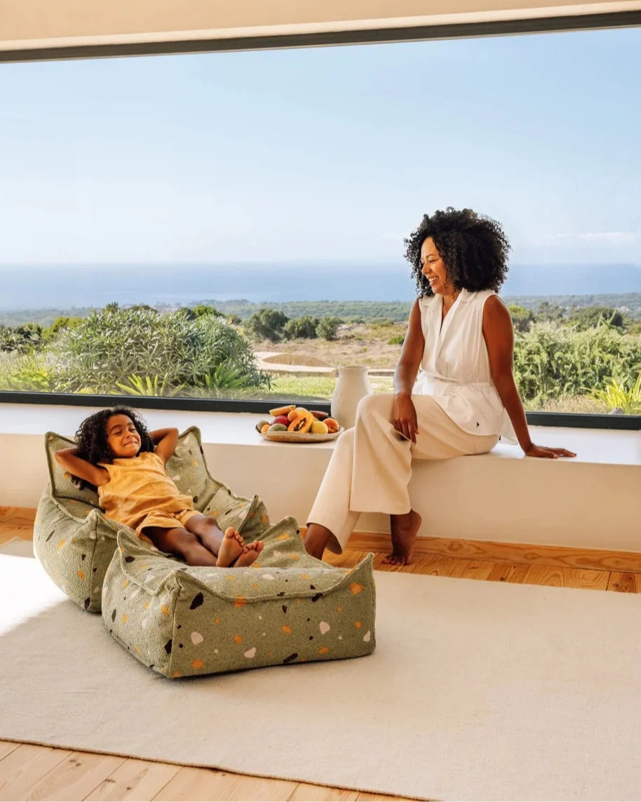 Terrazzo Moss Beanbag Chair And Ottoman Set