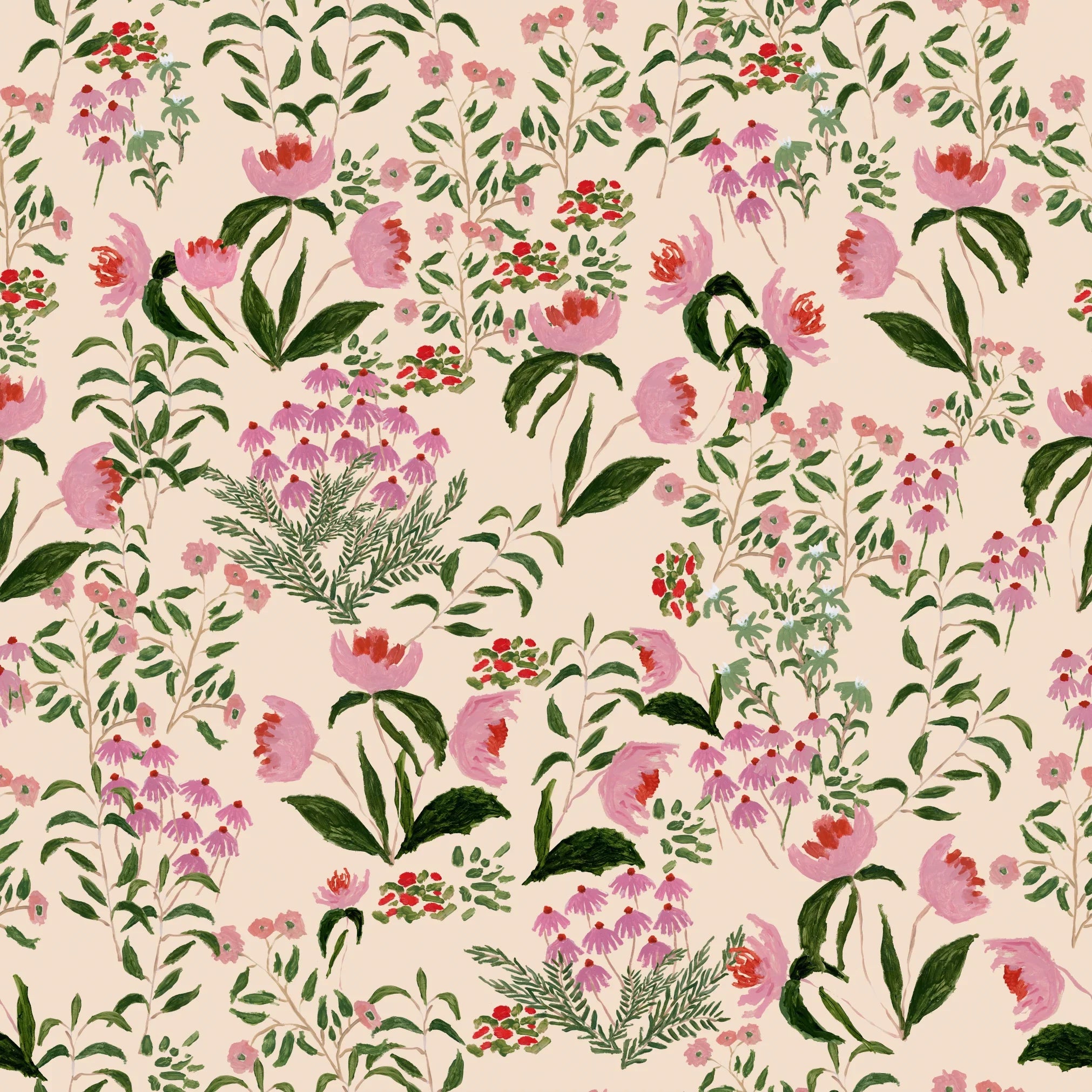 Wild French Garden In Blush Wallpaper