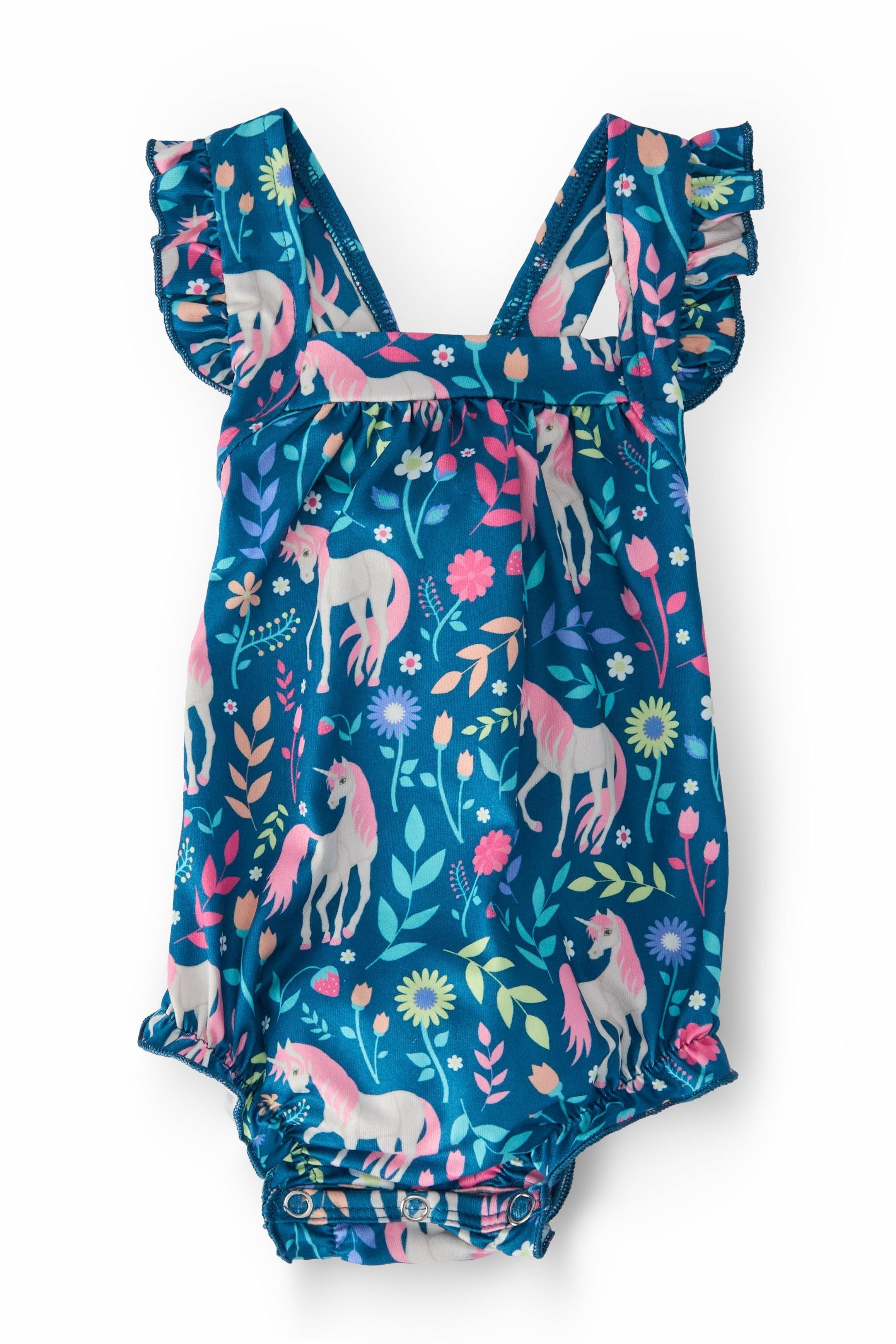Wish Upon A Unicorn Ruffle Cross Back Romper