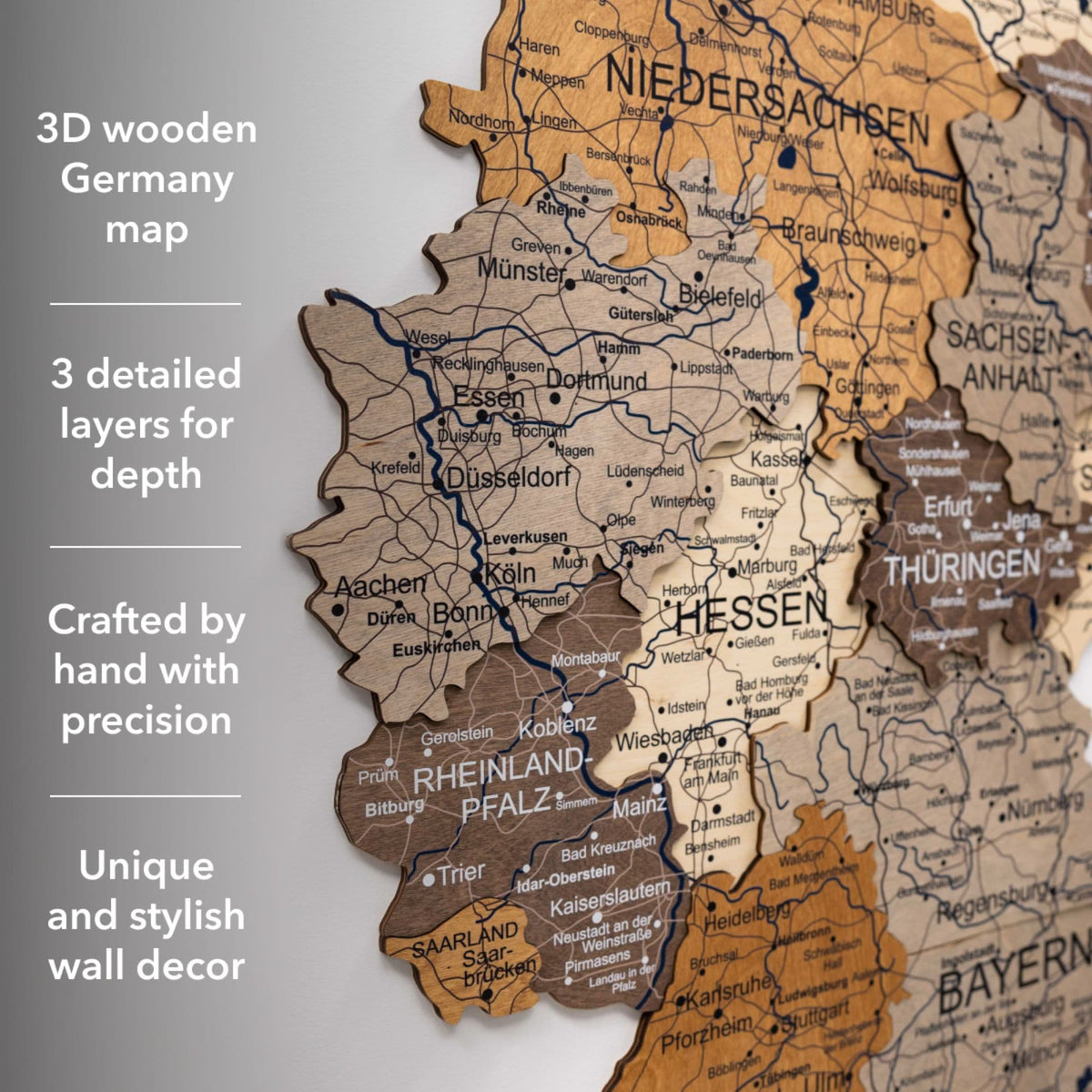3d Germany Wooden Map Multicolor