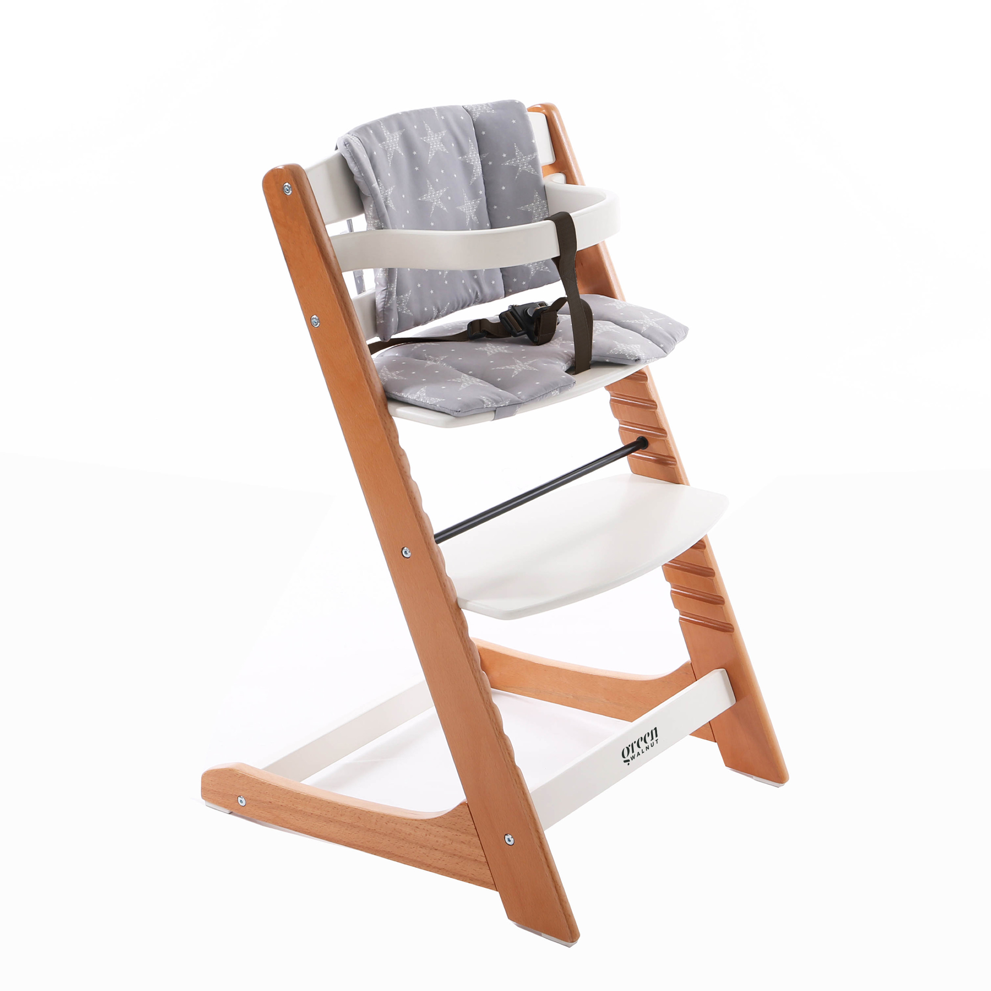 Wooden high chair with top plastic tray