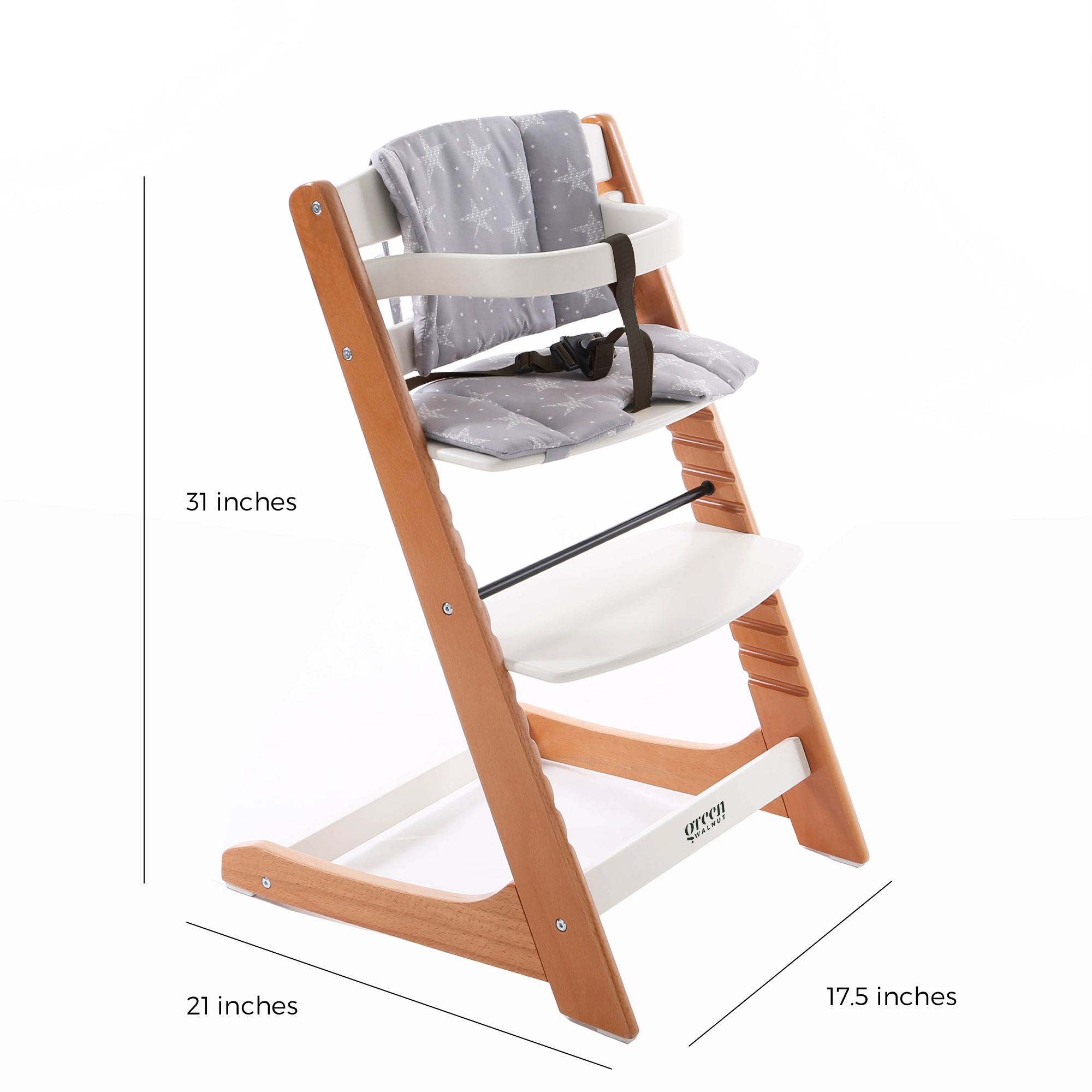 Wooden High Chair For Babies And Toddlers | Includes ( Seat Cushion ,tray & 5 Point Belt )