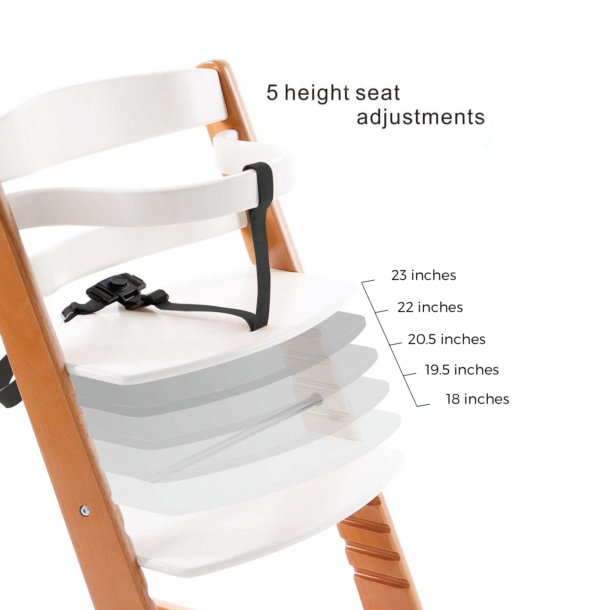 Wooden High Chair For Babies And Toddlers | Includes ( Seat Cushion ,tray & 5 Point Belt )