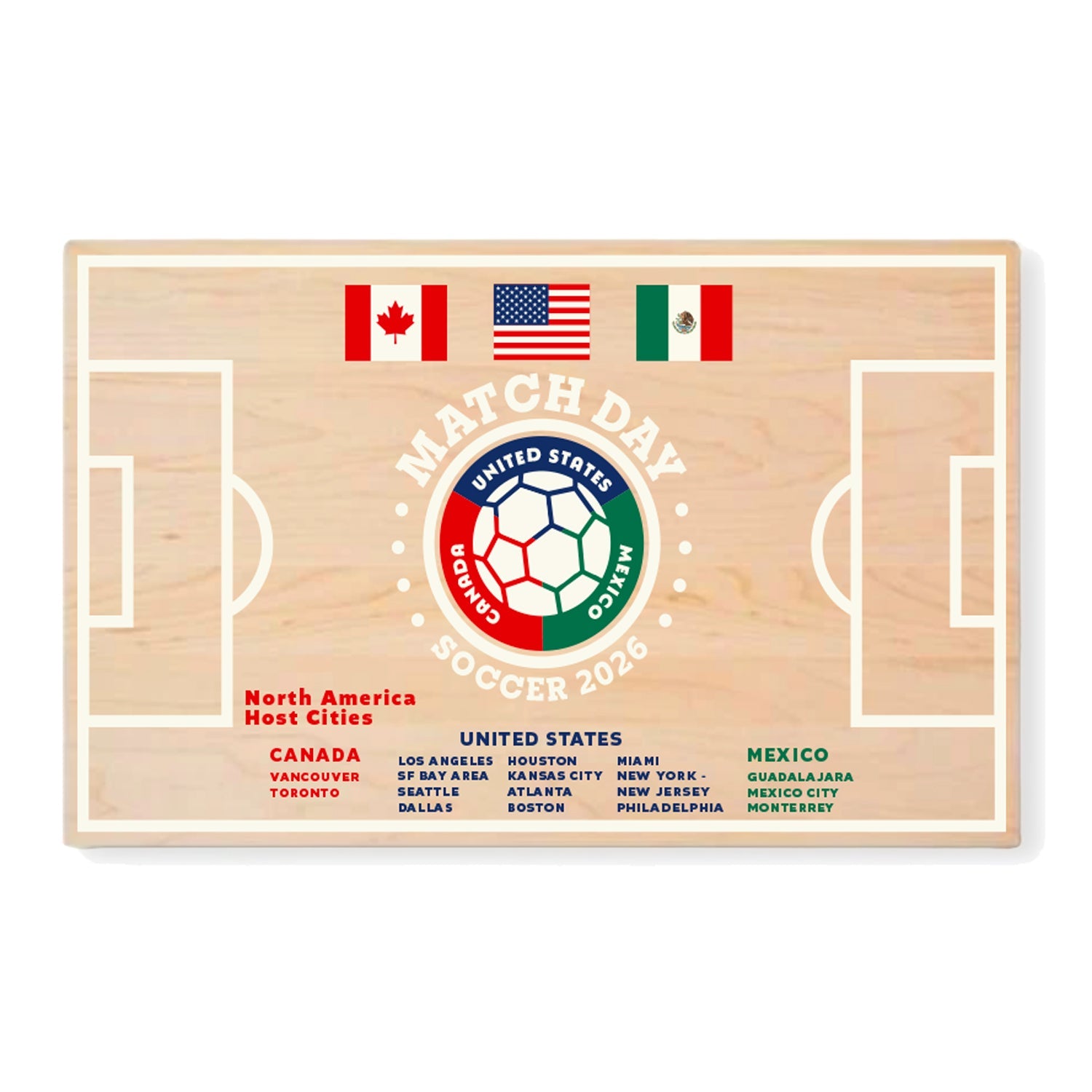 Soccer Pitch Serving Board | Maple Wood Charcuterie Platter, Watch Party Tray, Usa Made
