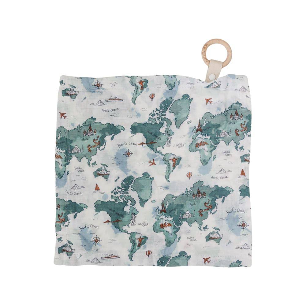 World Map Oh So Soft Muslin Teether Blanket