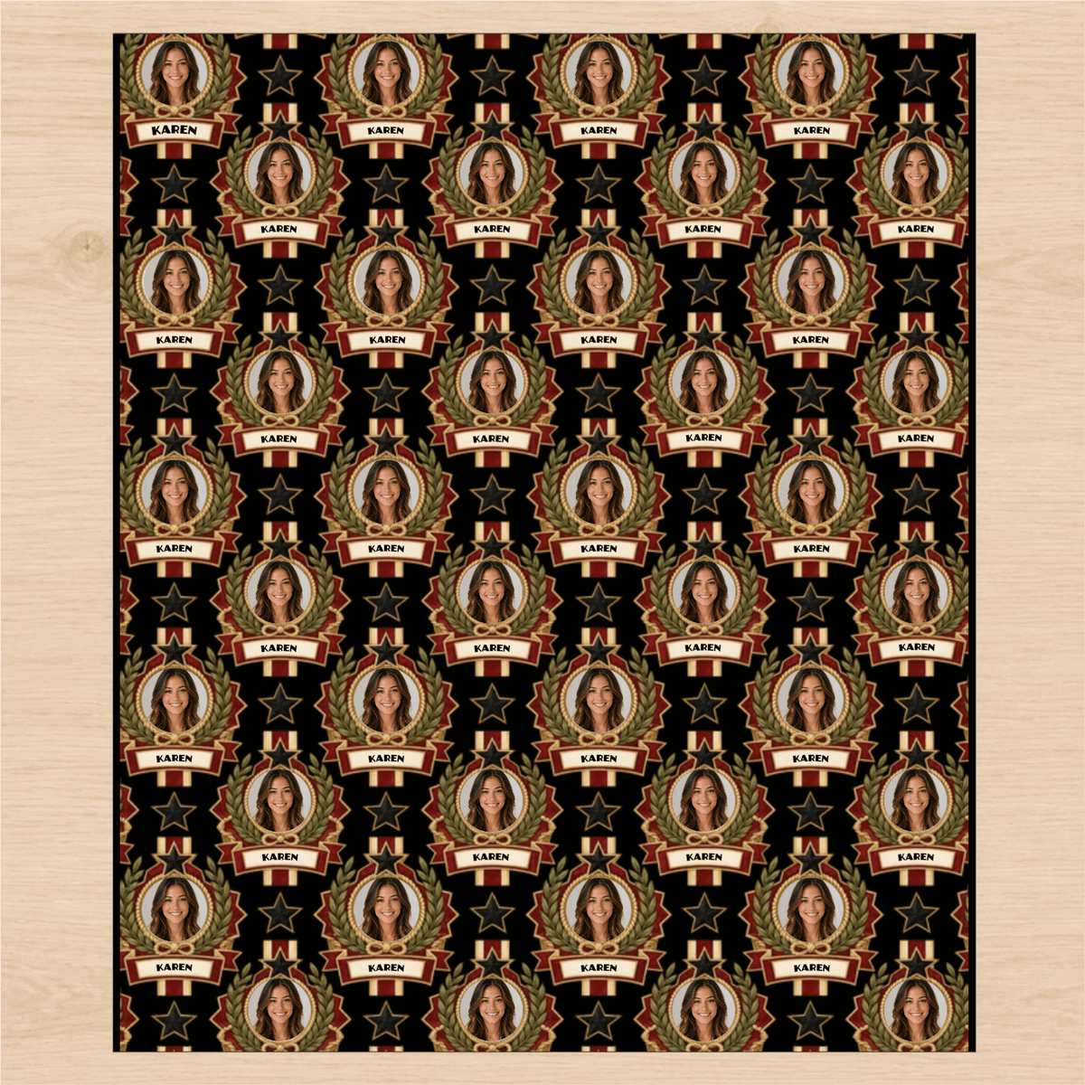Personalized Red & Gold Honor Medallion Wrapping Paper | Custom Gift Wrap