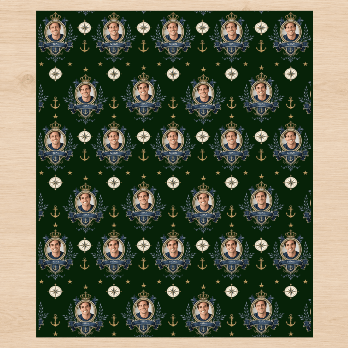 Personalized Maritime Officer's Crest Wrapping Paper | Custom Gift Wrap