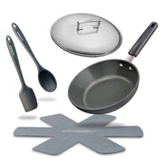 Masterpan Ceramic Nonstick Stovetop Oven Frypan & Skillet With Stainless Steel Lid & Utensils, Grey 9.5" (24cm)