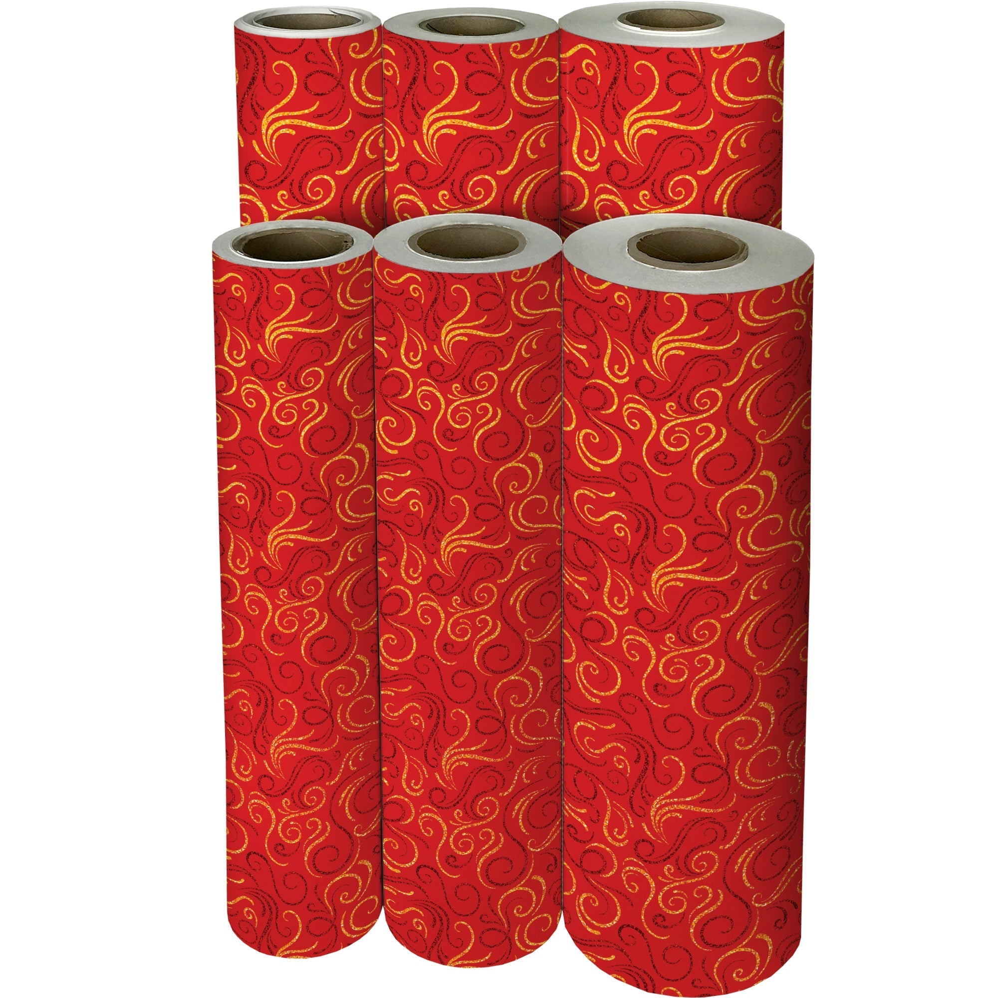 Red Gold Swirls Holographic Christmas Gift Wrap