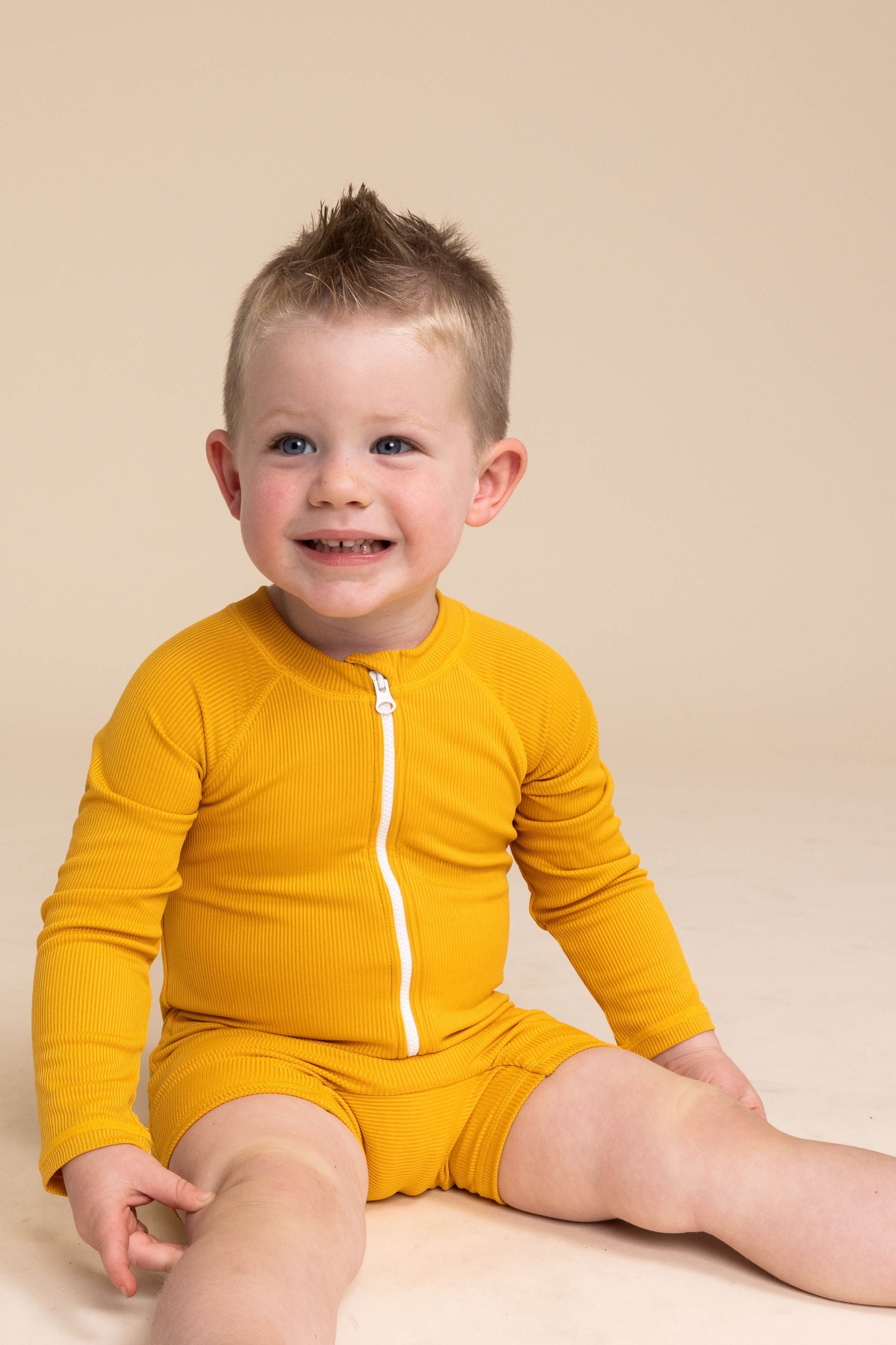 Boy's Zip Up Rashguard | Yellow Ribbed