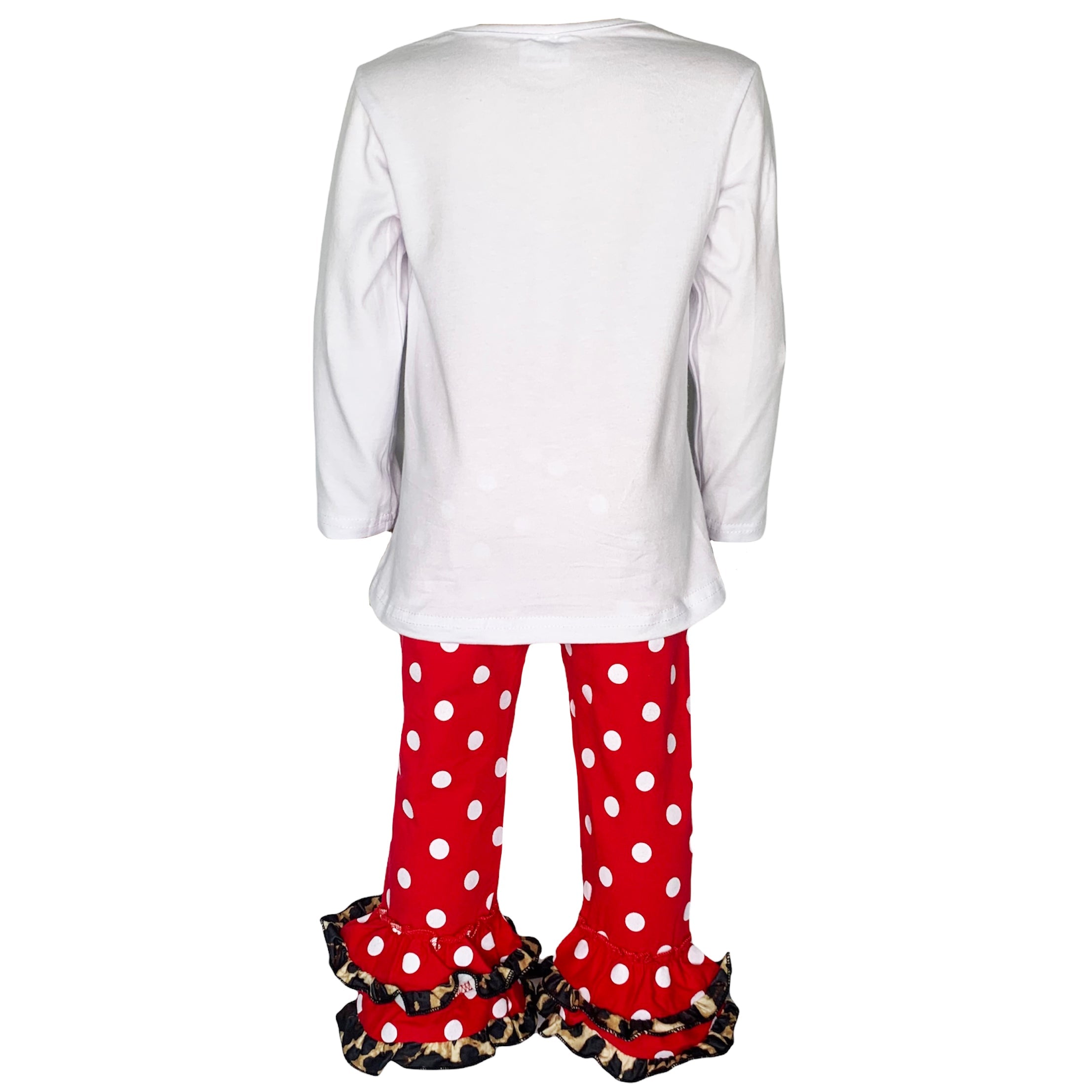 Girls Love Christmas Top & Red Polka Dot Ruffle Pants Set
