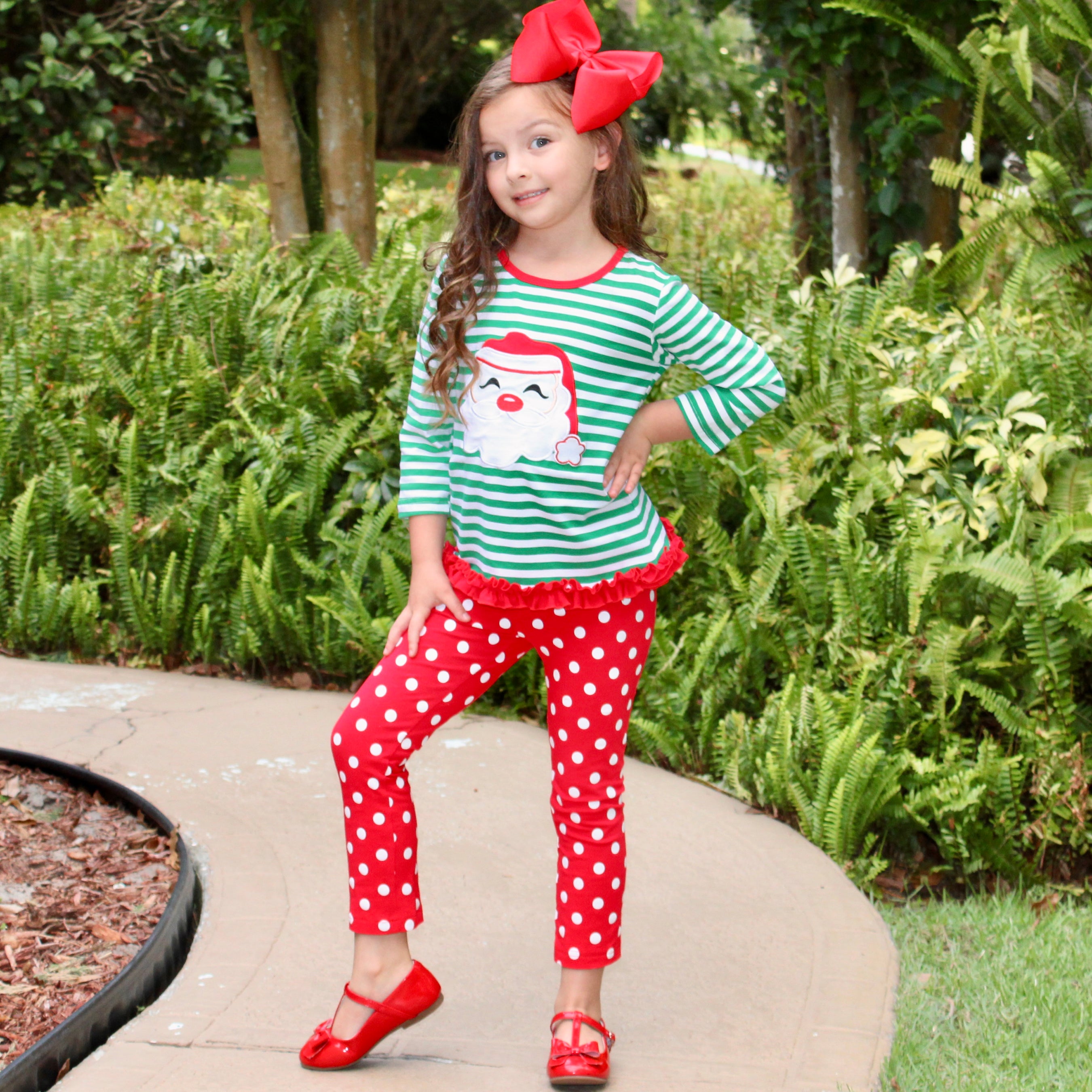 Al Limited Girls Christmas Holiday Santa Tunic Polka Dot Pants Party Outfit