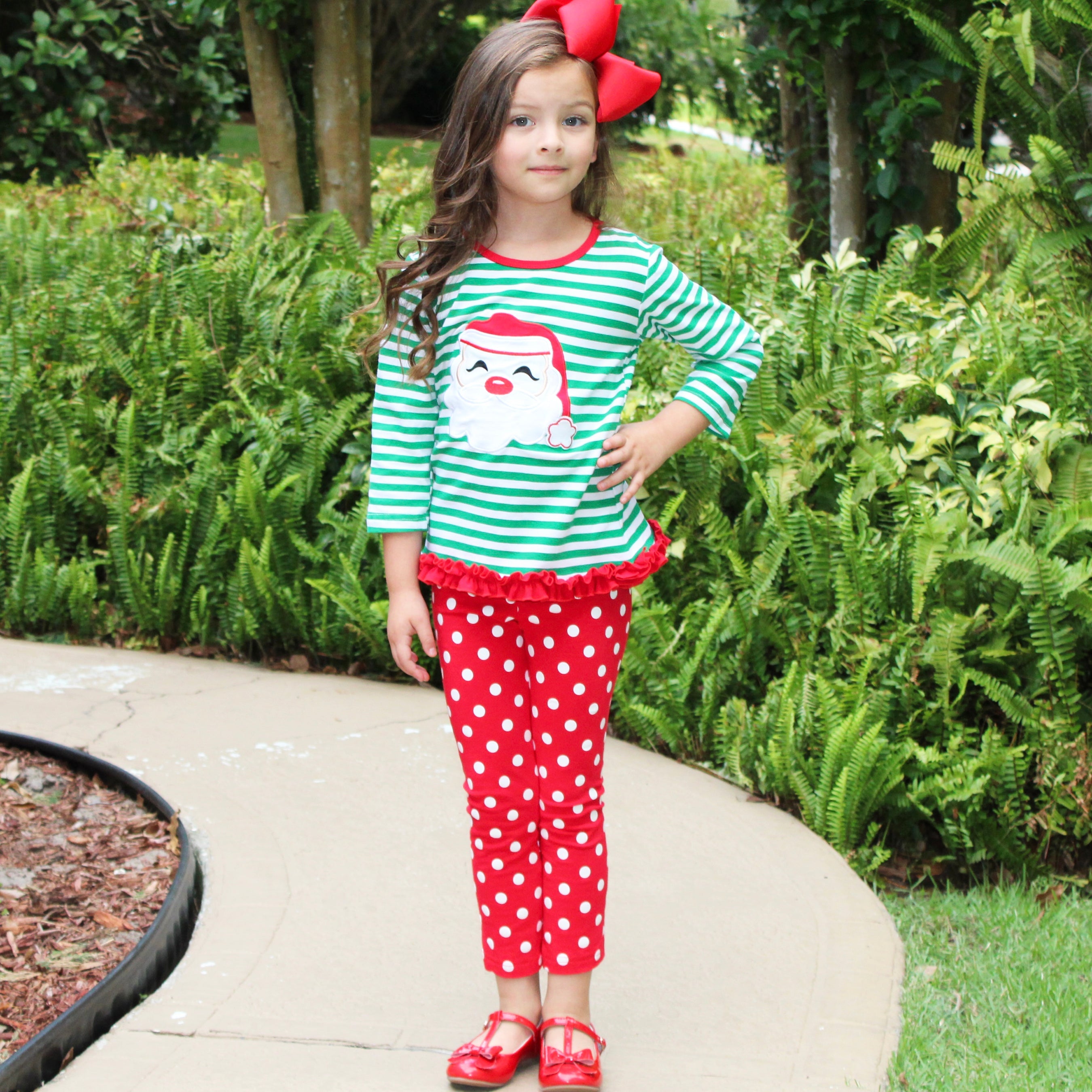 Al Limited Girls Christmas Holiday Santa Tunic Polka Dot Pants Party Outfit