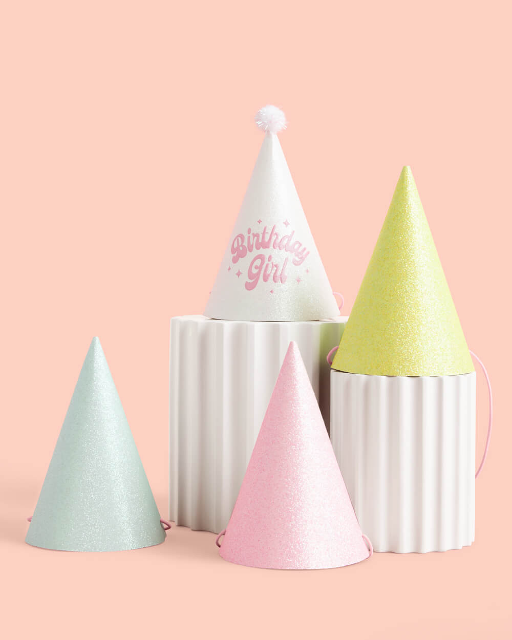 Pastel Party Hats - 13 Glitter Paper Hats