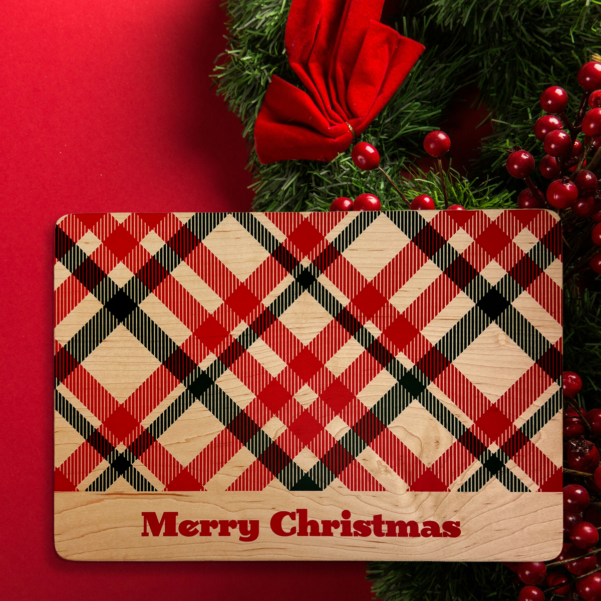 Solid Maple Wood Serving Board Platter Christmas Plaid - 11" X 16" | Made In The Usa 🇺🇸