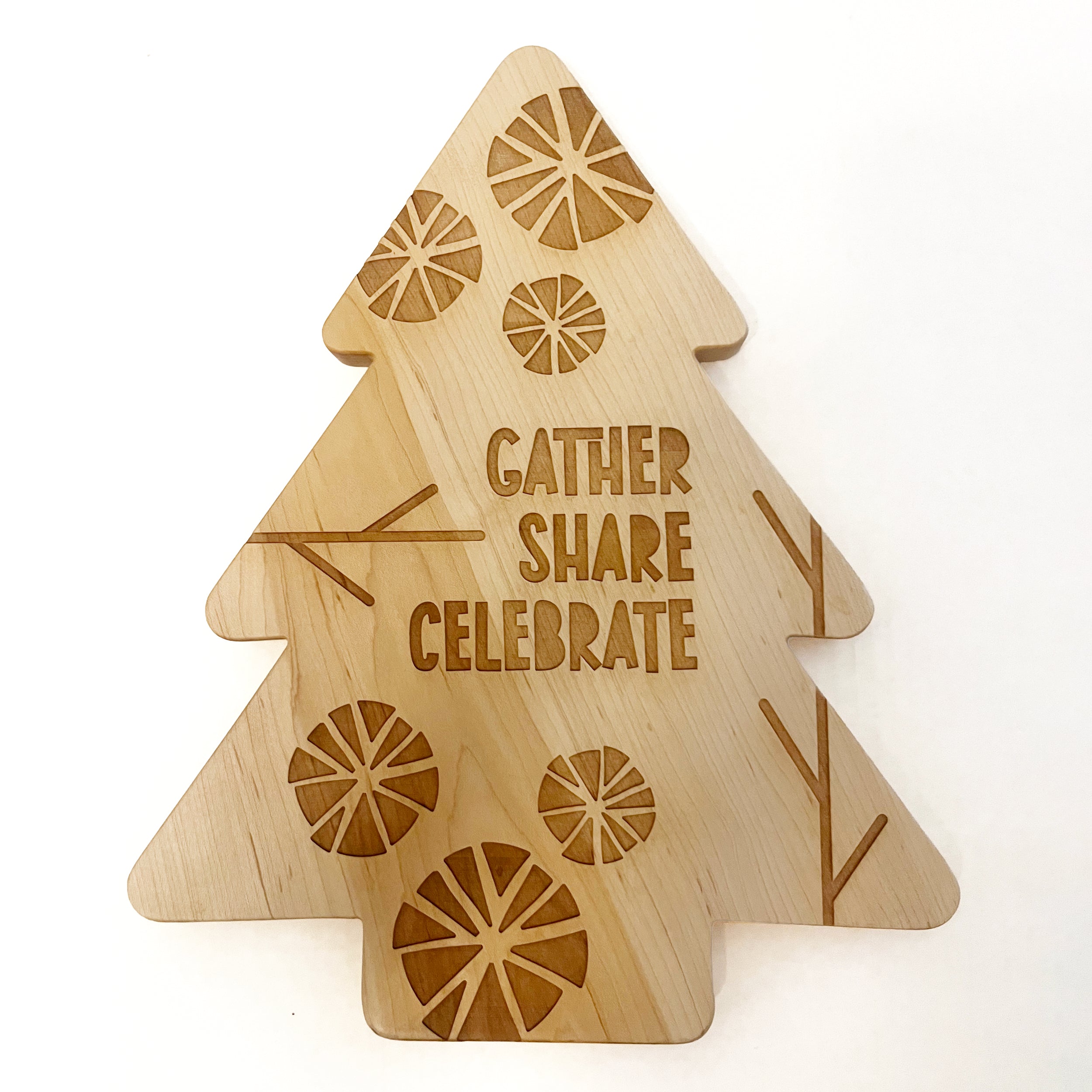 Etched Christmas Tree Solid Maple Wood Serving Board Platter - 11" X 13.5" | Made In The Usa 🇺🇸