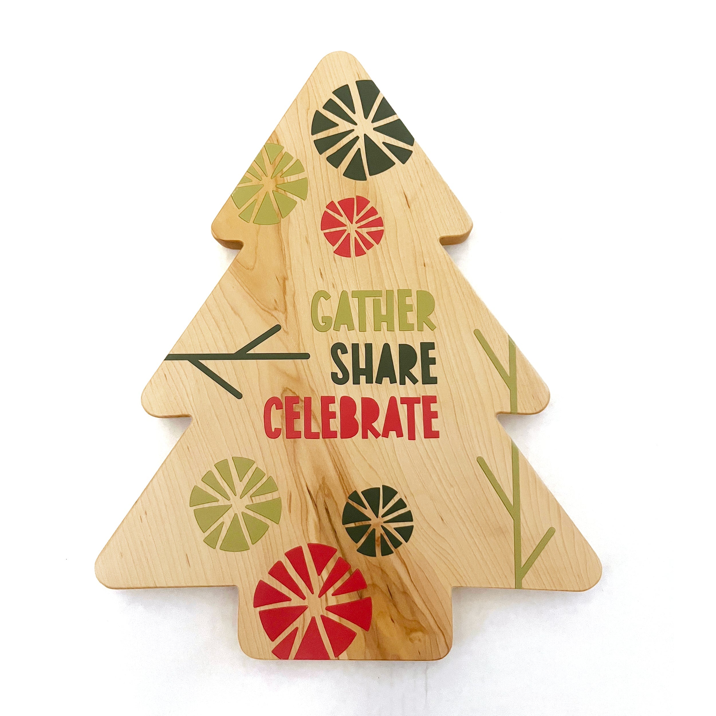 Printed Christmas Tree Solid Maple Wood Serving Board Platter - 11" X 13.5" | Made In The Usa 🇺🇸