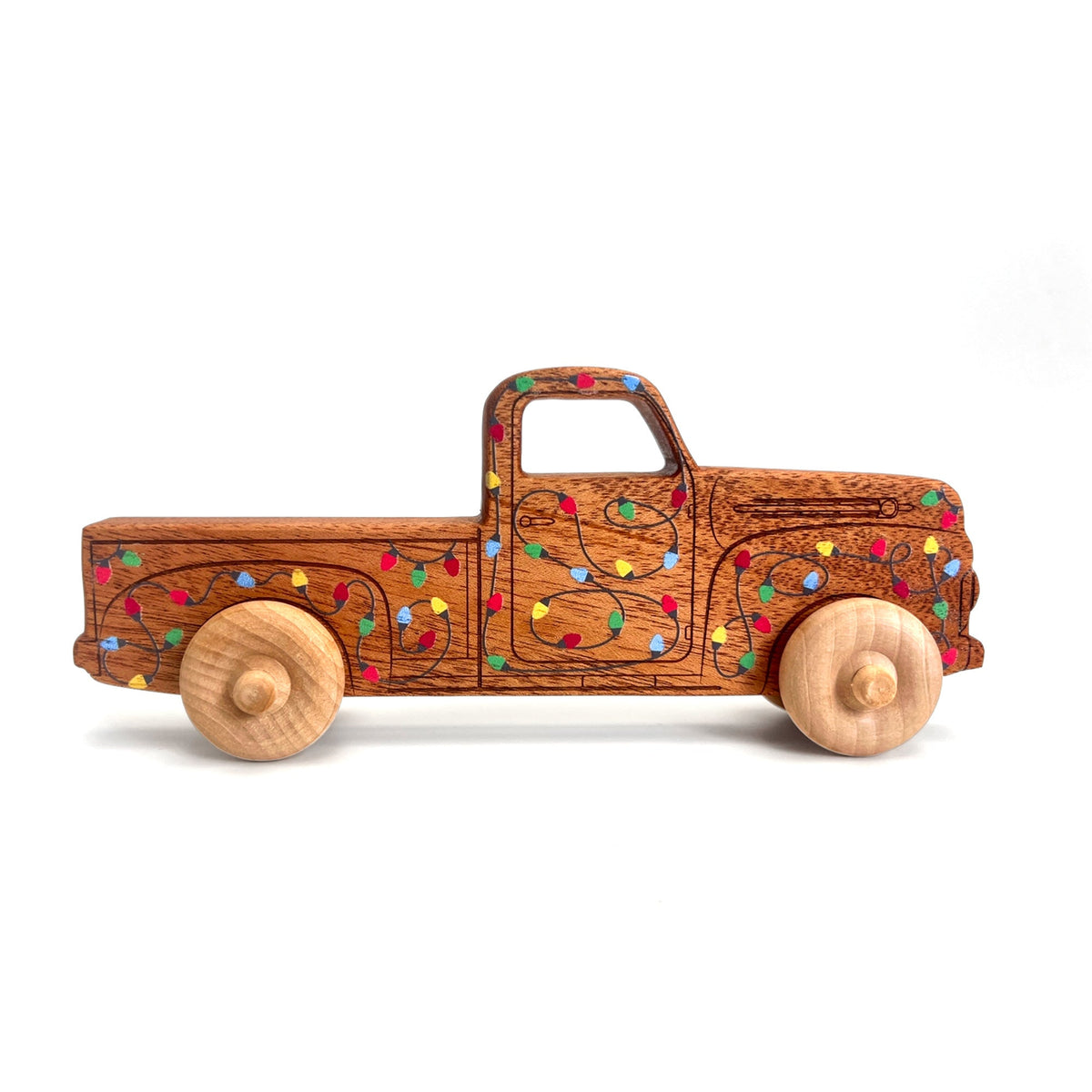 Montessori Educational 9" Holiday Lights Wooden Pickup Truck For Toddlers 1+ Years | Eco-friendly Maple Wood Toy | Made In The Usa 🇺🇸
